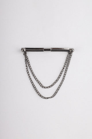 Double Chain Bar Silver Suit Brooch