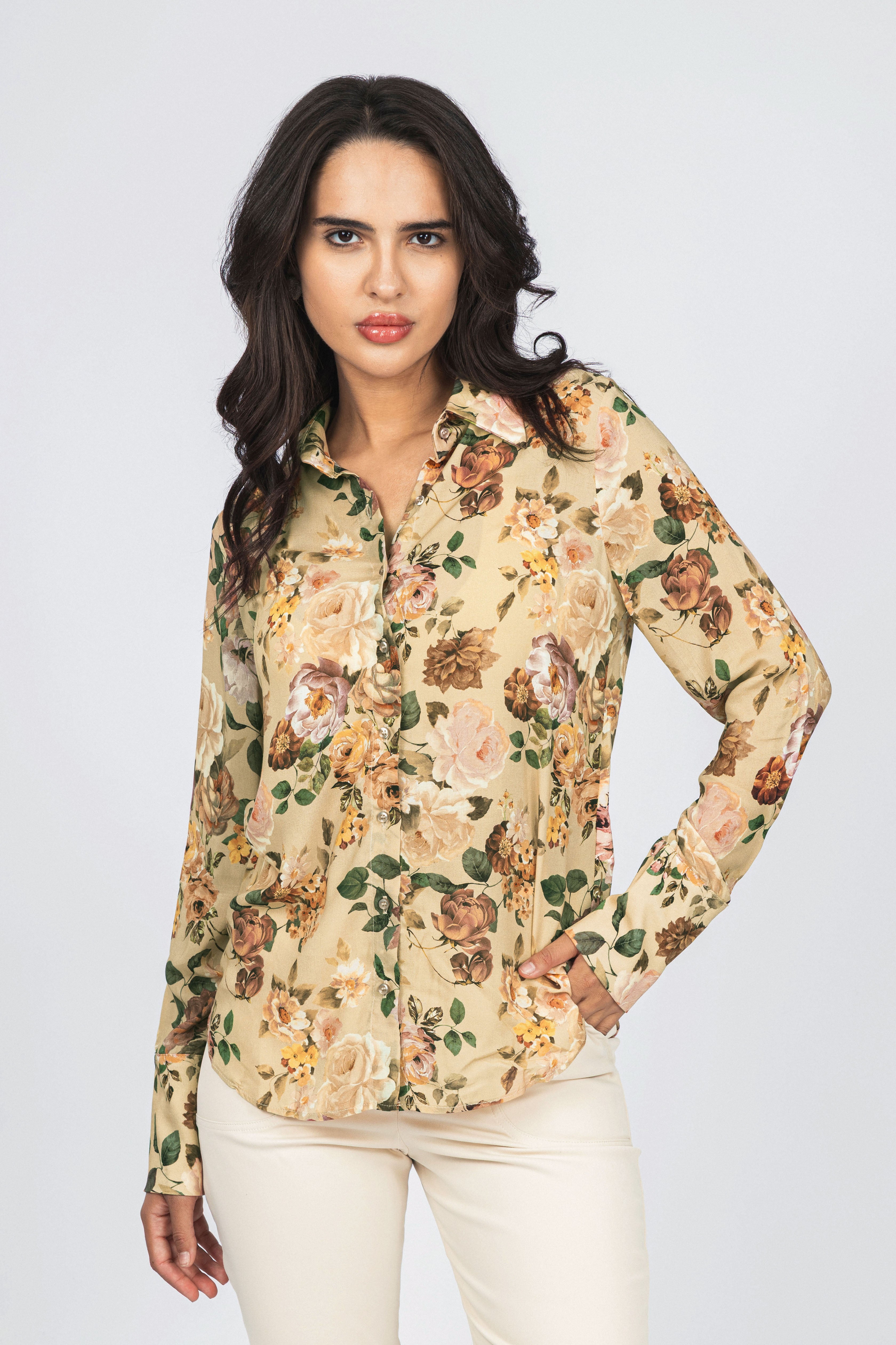 Dark Beige Printed Classic Shirt