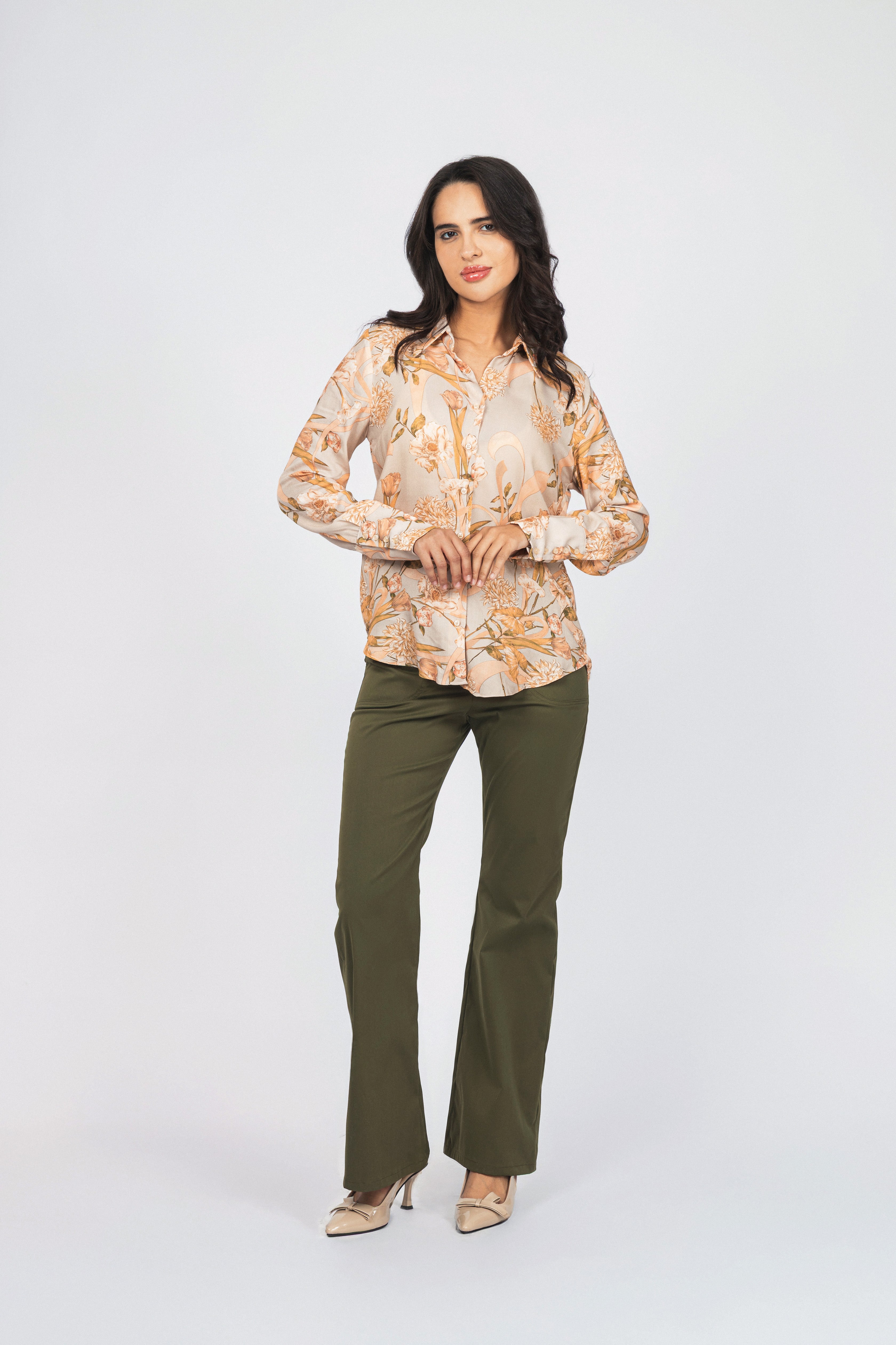 Beige Printed Classic Shirt
