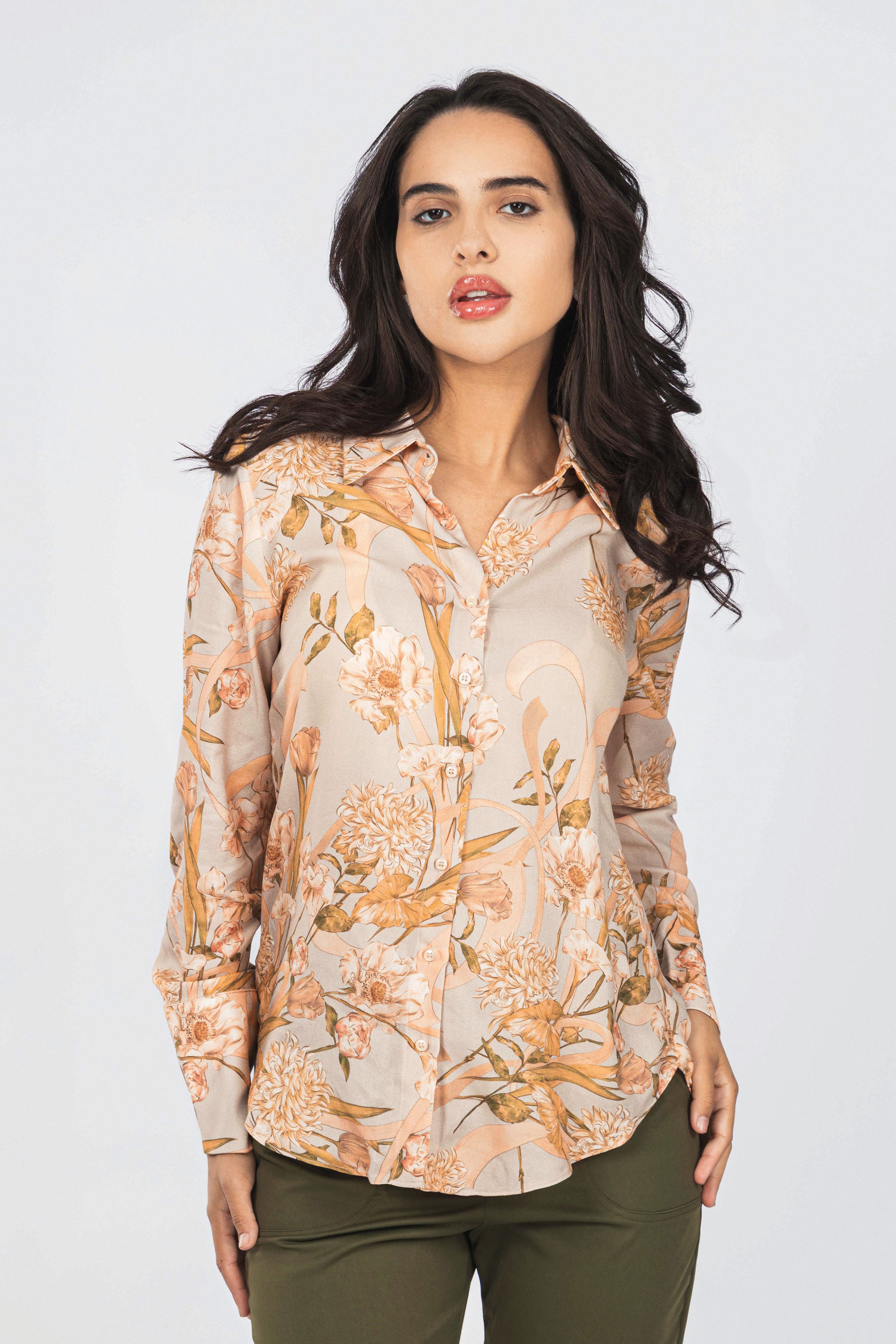 Beige Printed Classic Shirt