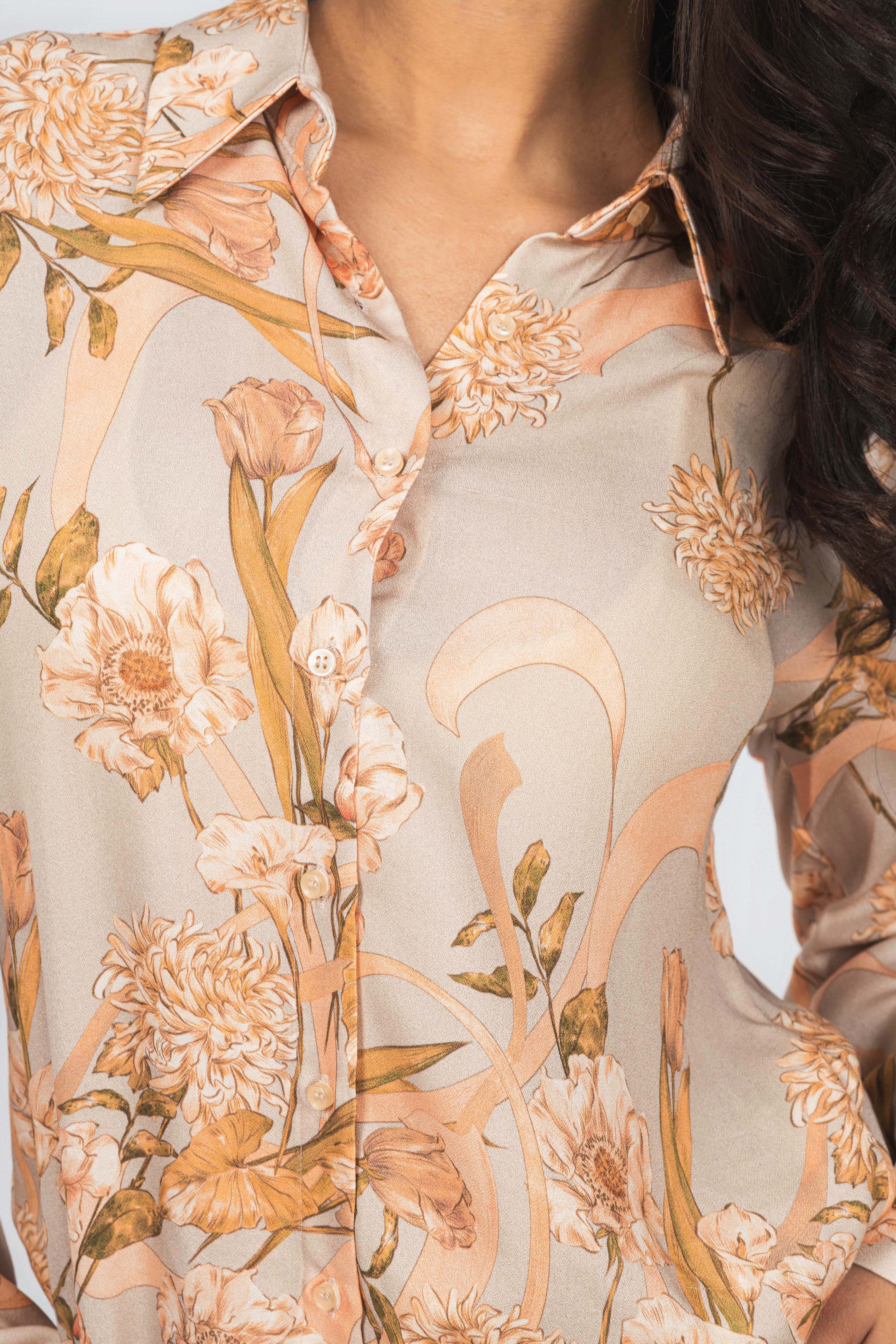 Beige Printed Classic Shirt