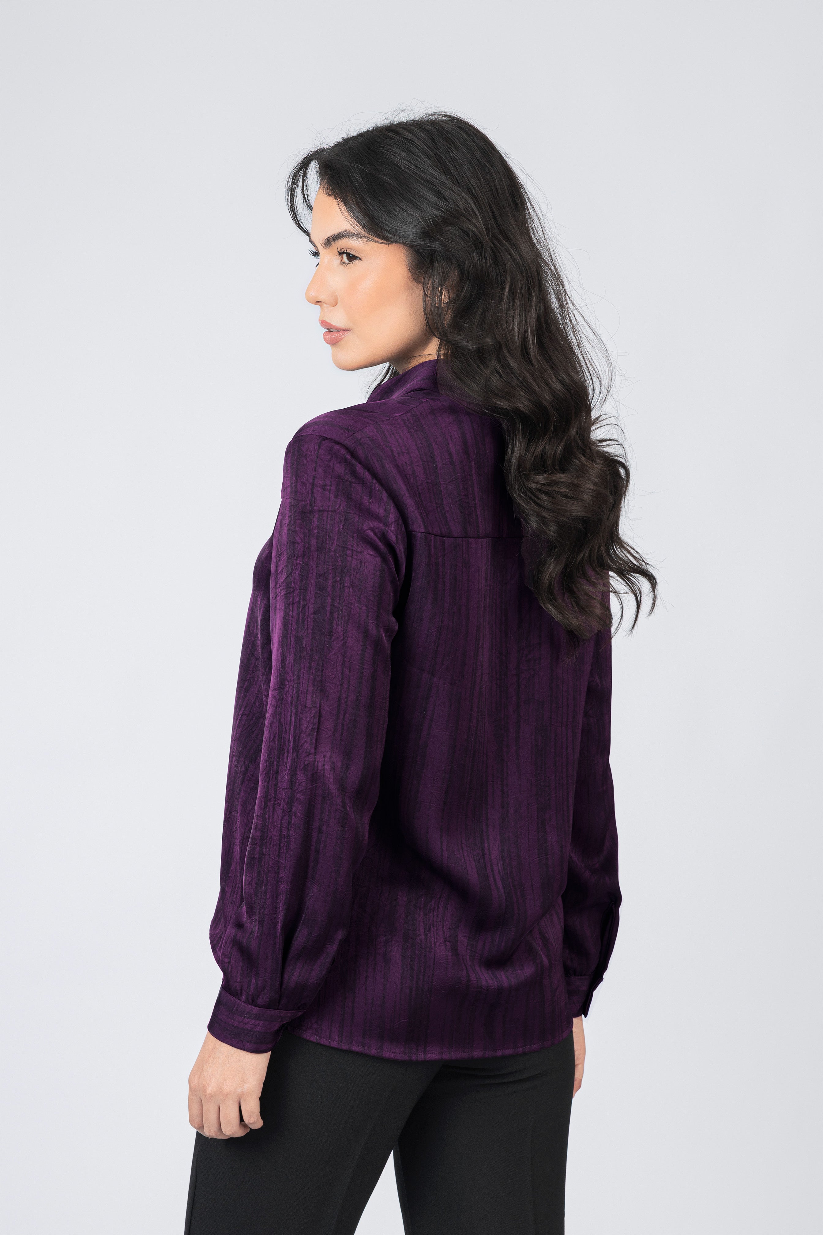 Dark Purple Printed Sheen Chiffon Classic Shirt
