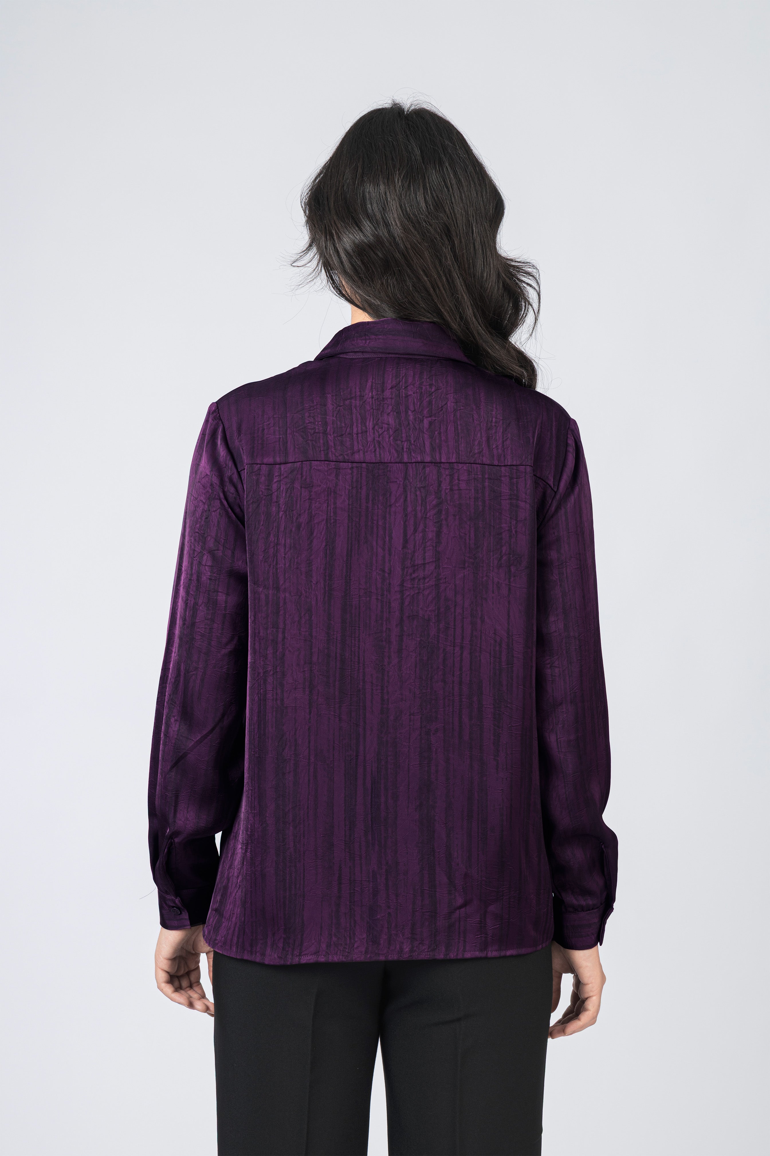 Dark Purple Printed Sheen Chiffon Classic Shirt