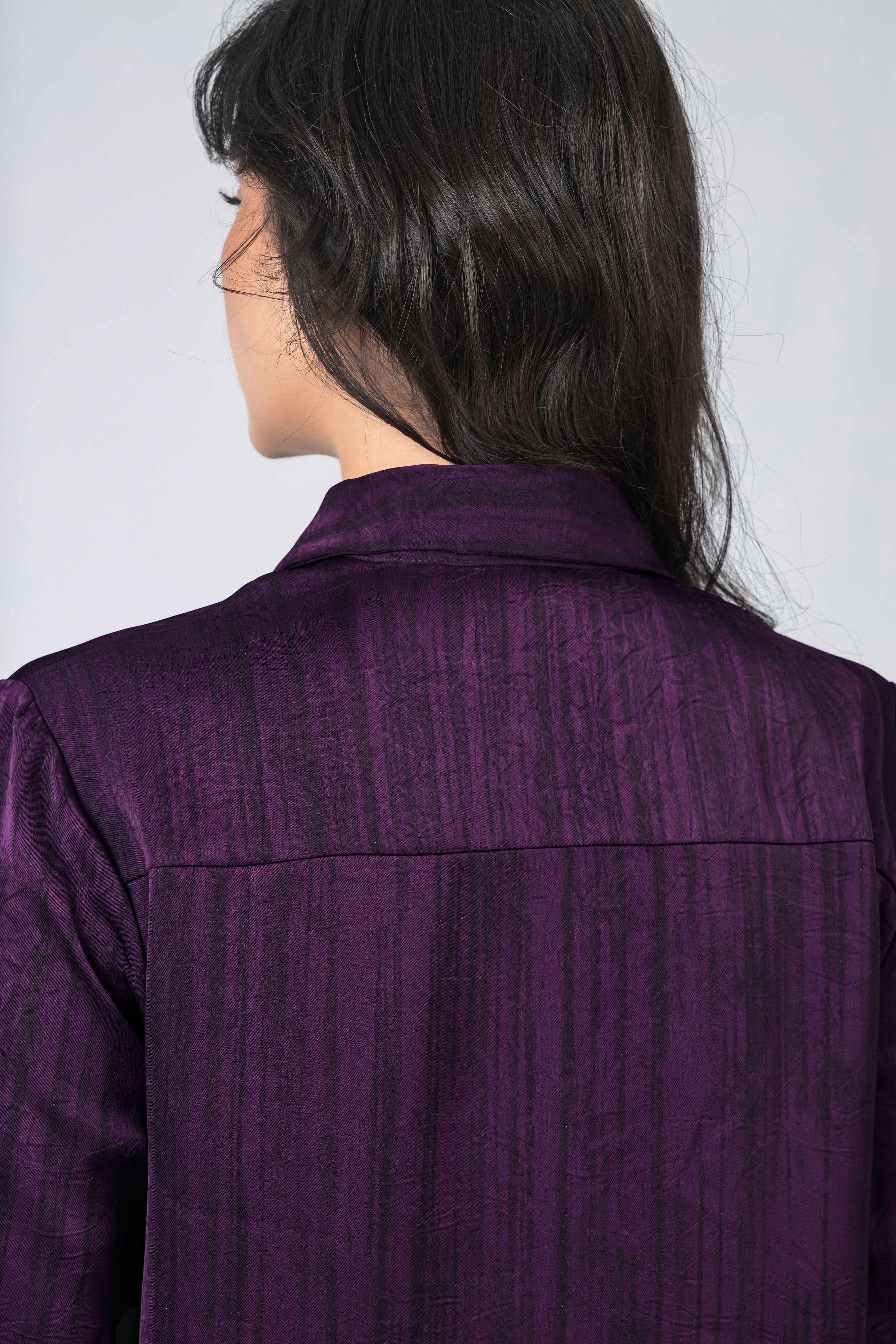 Dark Purple Printed Sheen Chiffon Classic Shirt