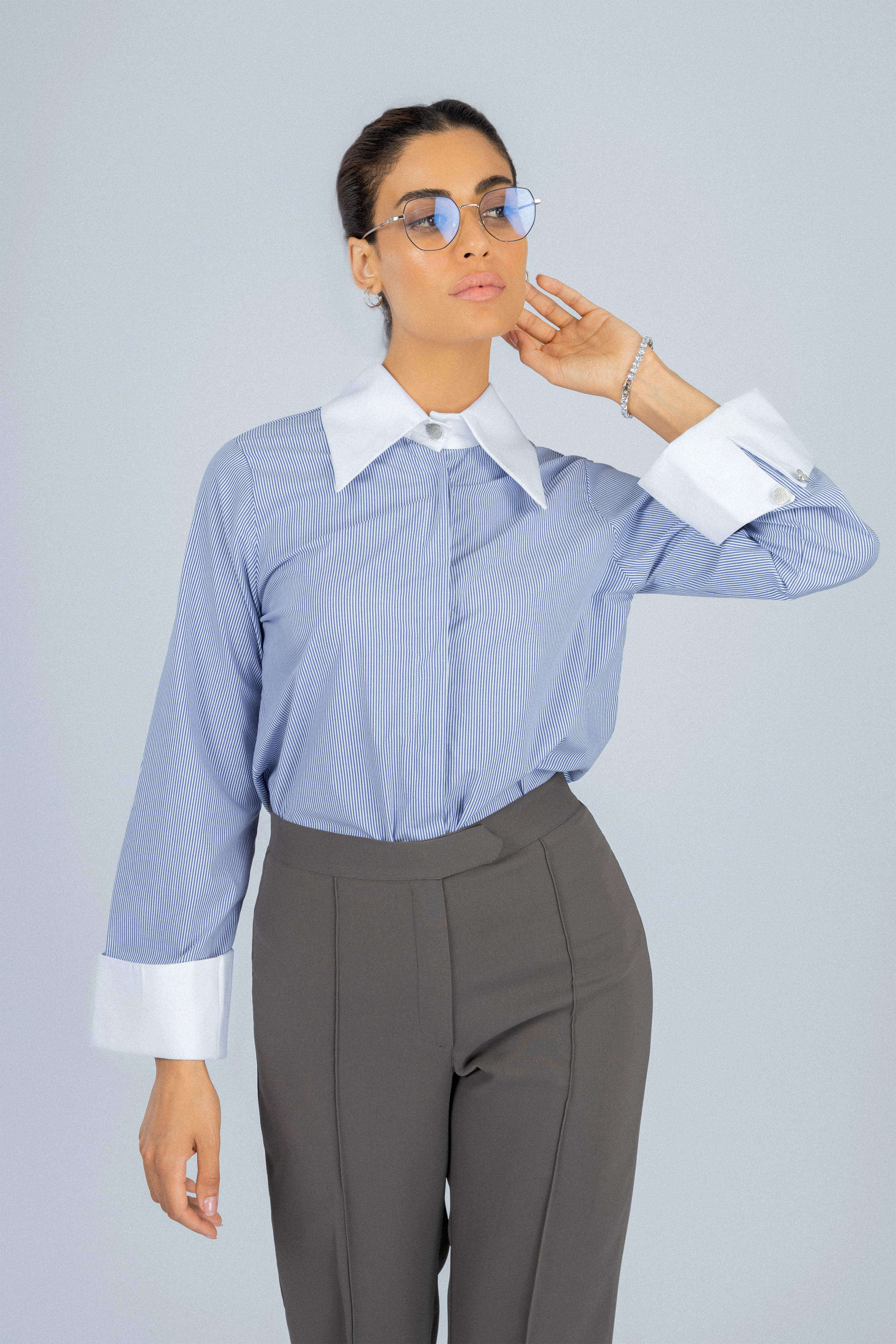 Striped Light Blue Bamboo Blend Classic Shirt
