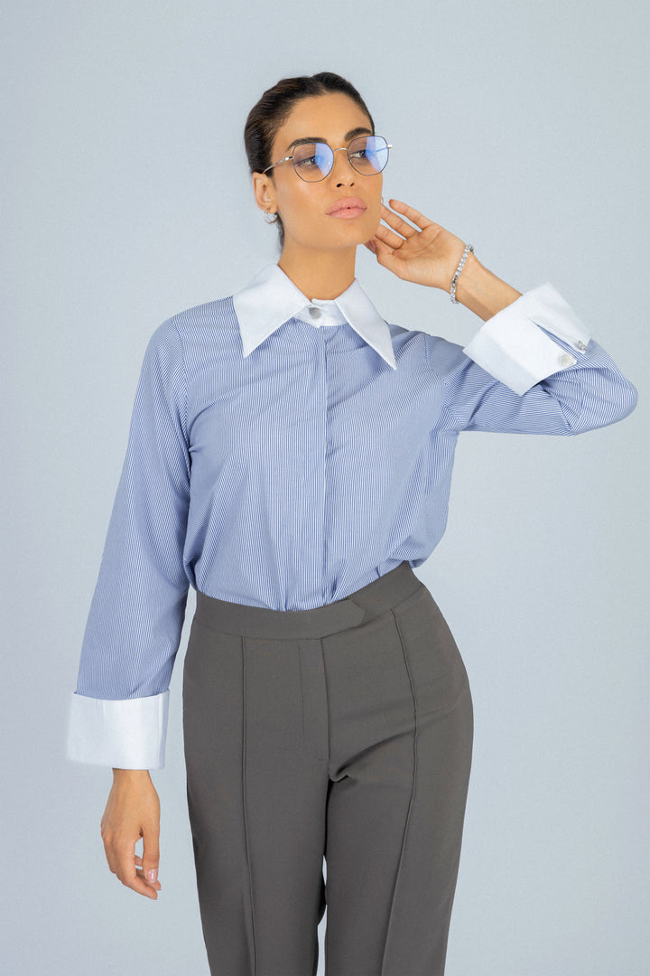 Striped Light Blue Bamboo Blend Classic Shirt