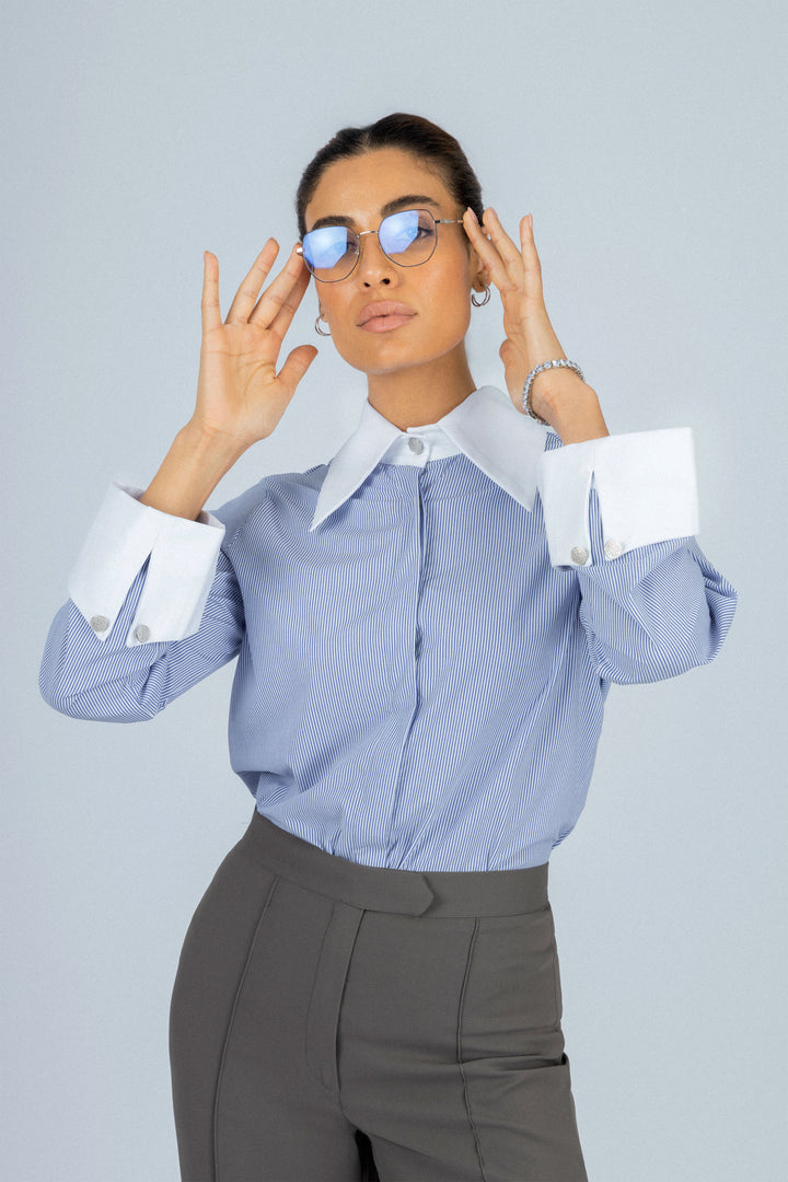 Striped Light Blue Bamboo Blend Classic Shirt