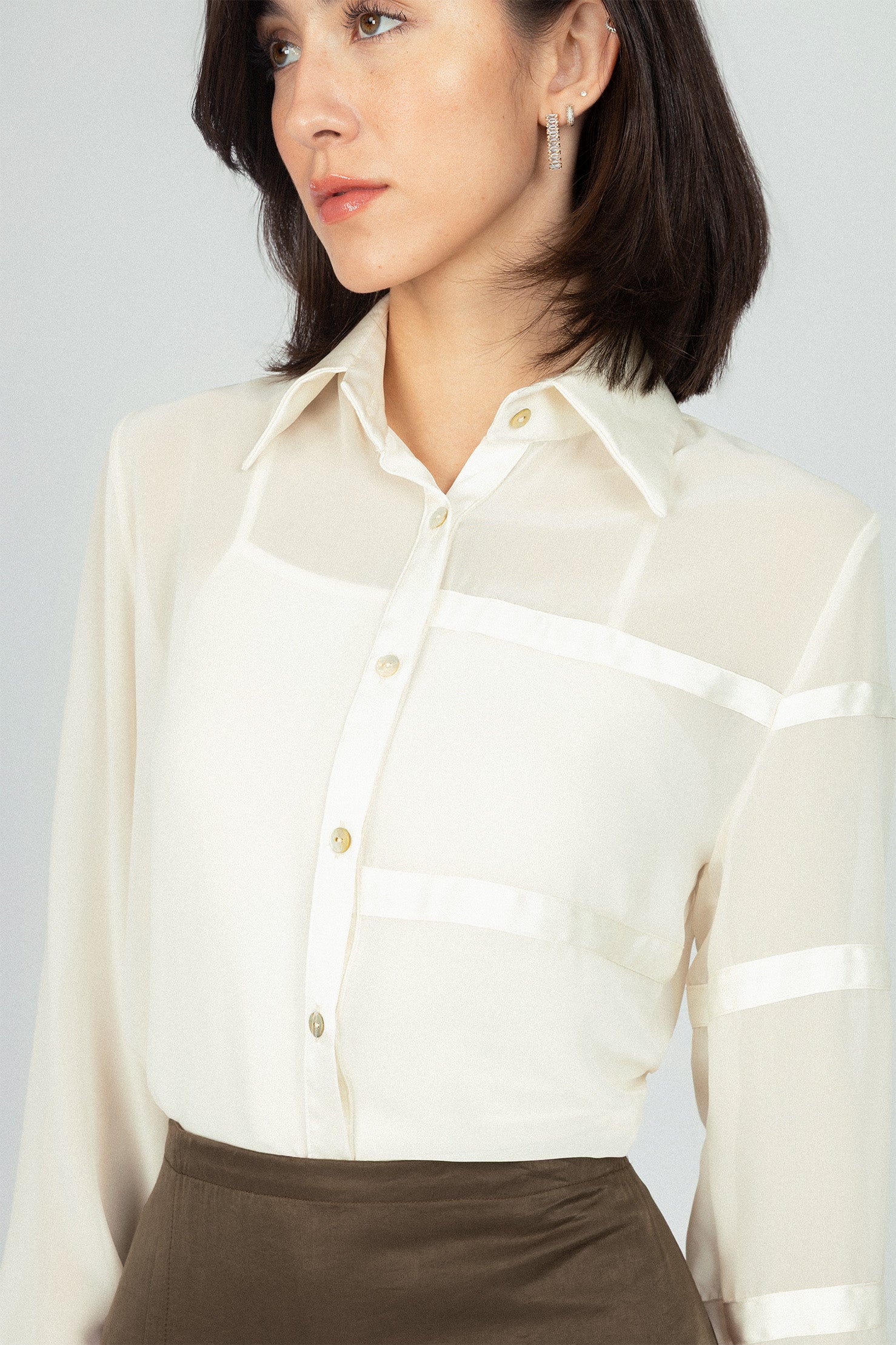 Off White Chiffon Classic Sheer Shirt