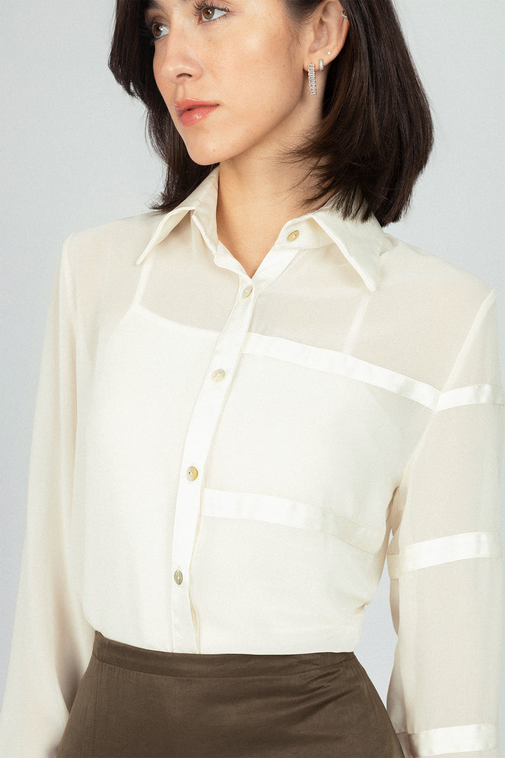 Off White Chiffon Classic Sheer Shirt