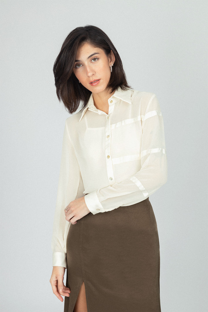 Off White Chiffon Classic Sheer Shirt