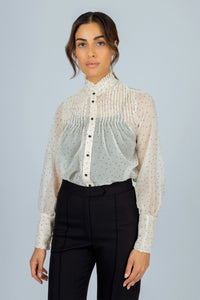 Off White Dotted Sheer Chiffon Classic Shirt