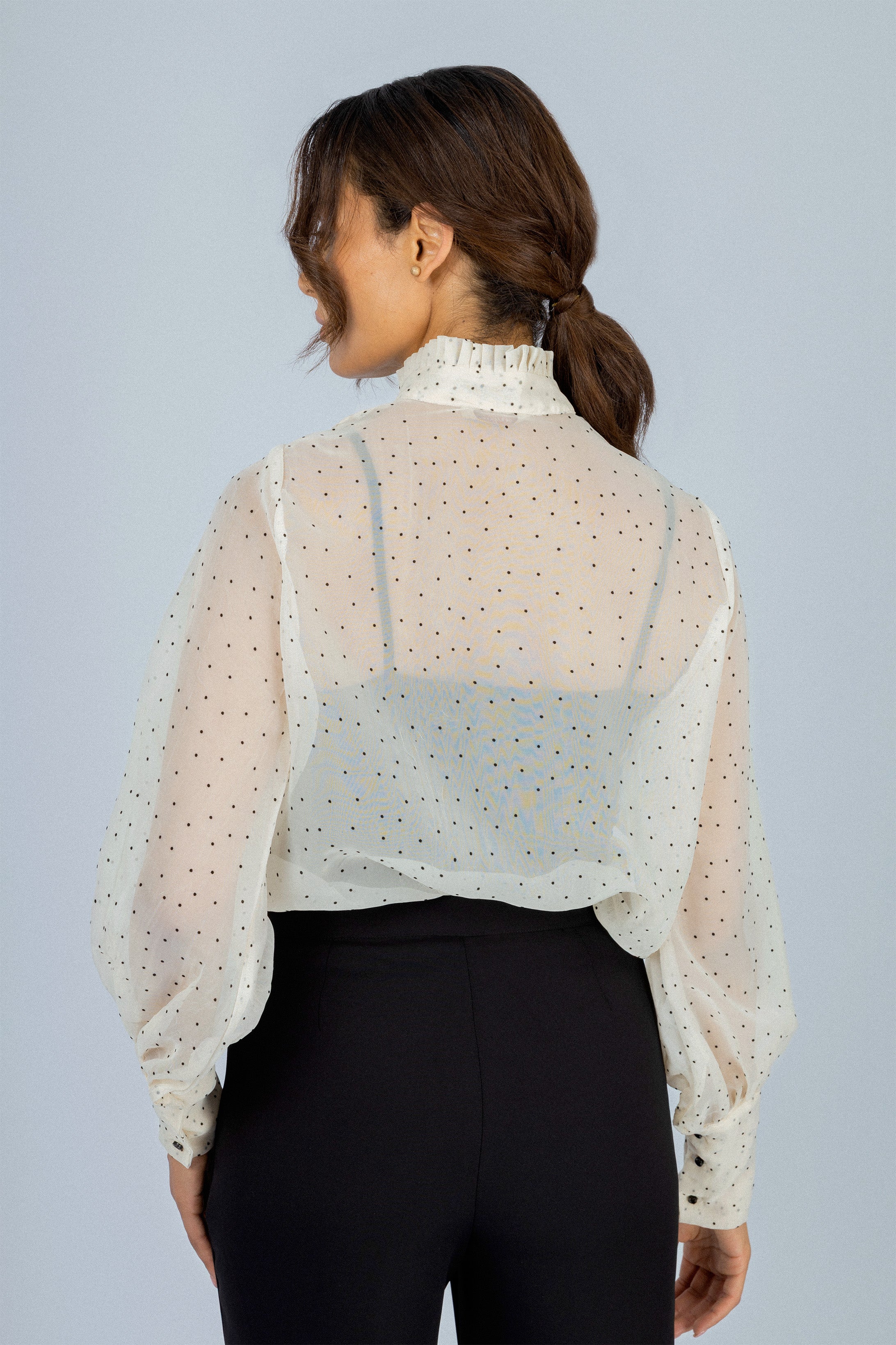Off White Dotted Sheer Chiffon Classic Shirt