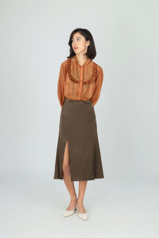 Camel Chiffon High Collar Blouse