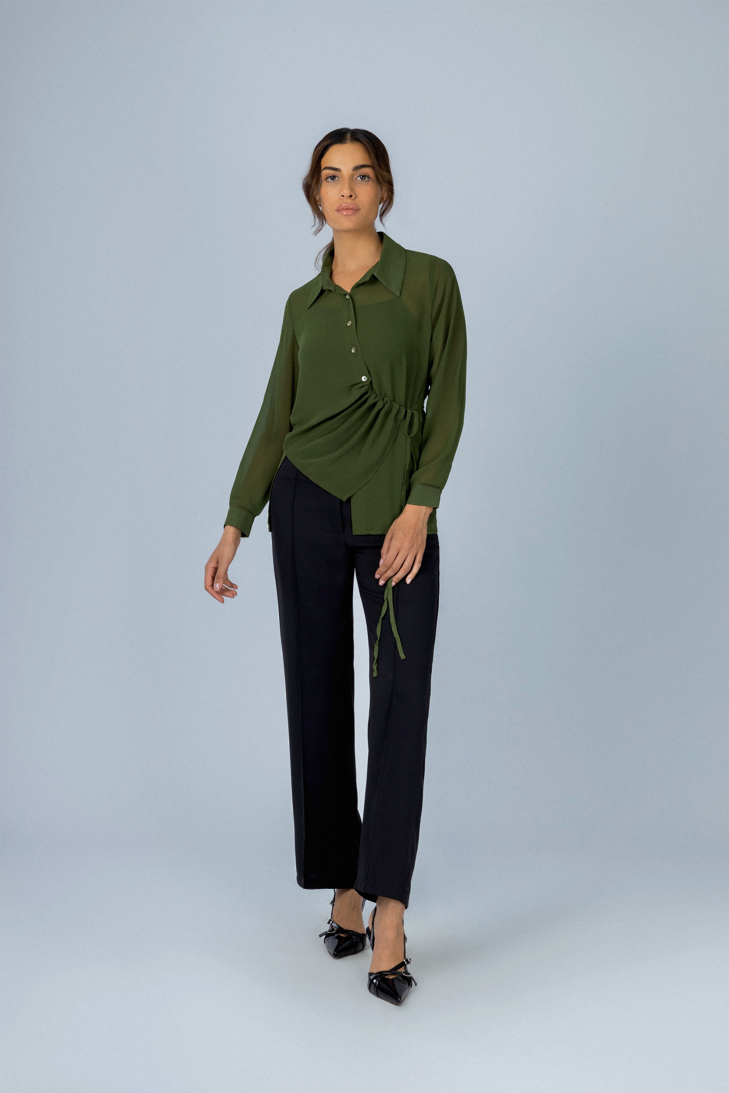 Green Chiffon Casual Shirt