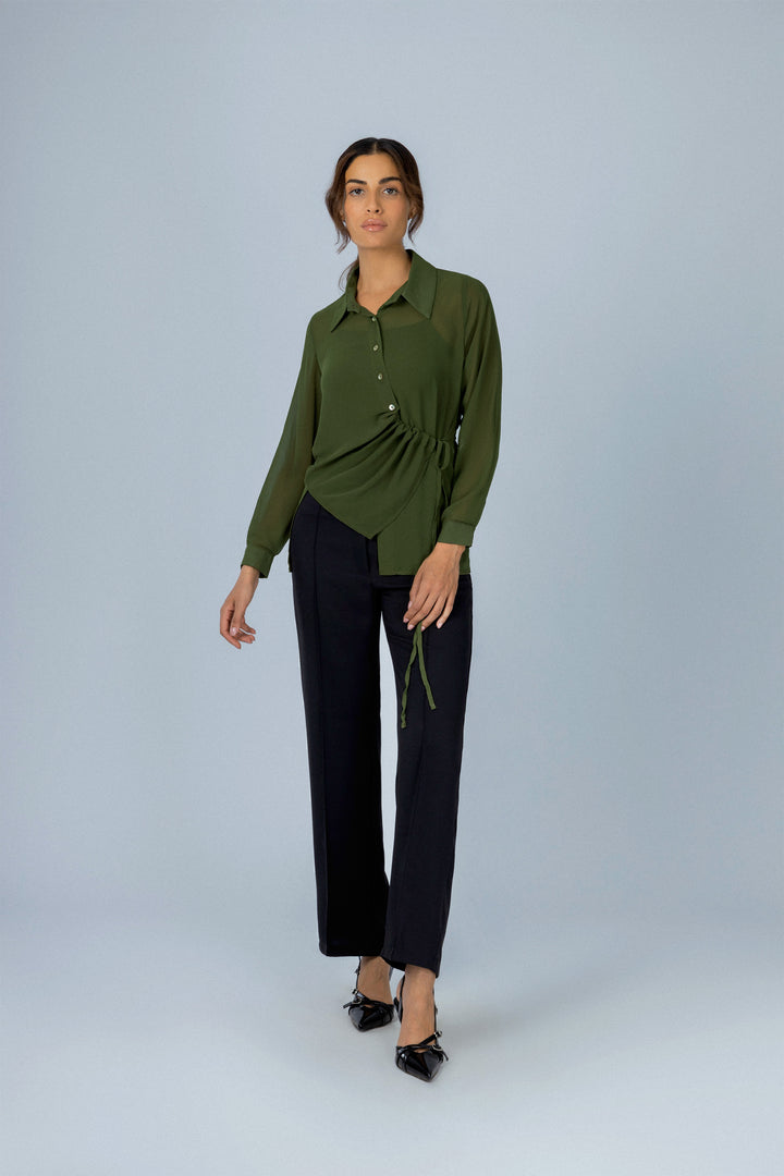 Green Chiffon Casual Shirt