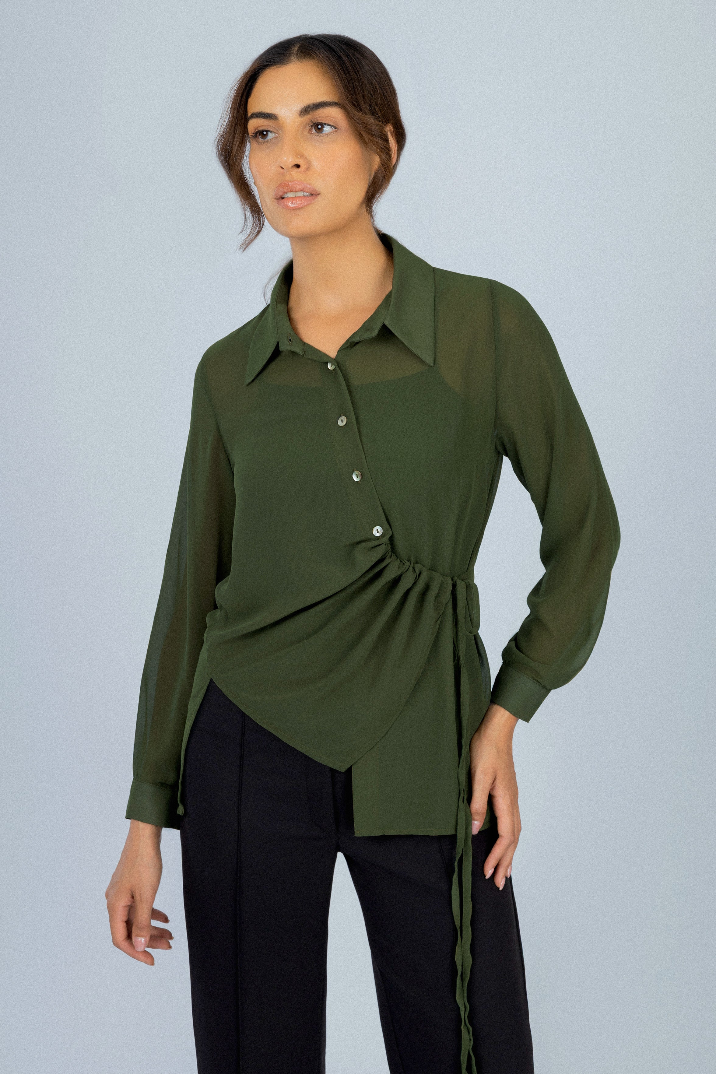 Green Chiffon Casual Shirt