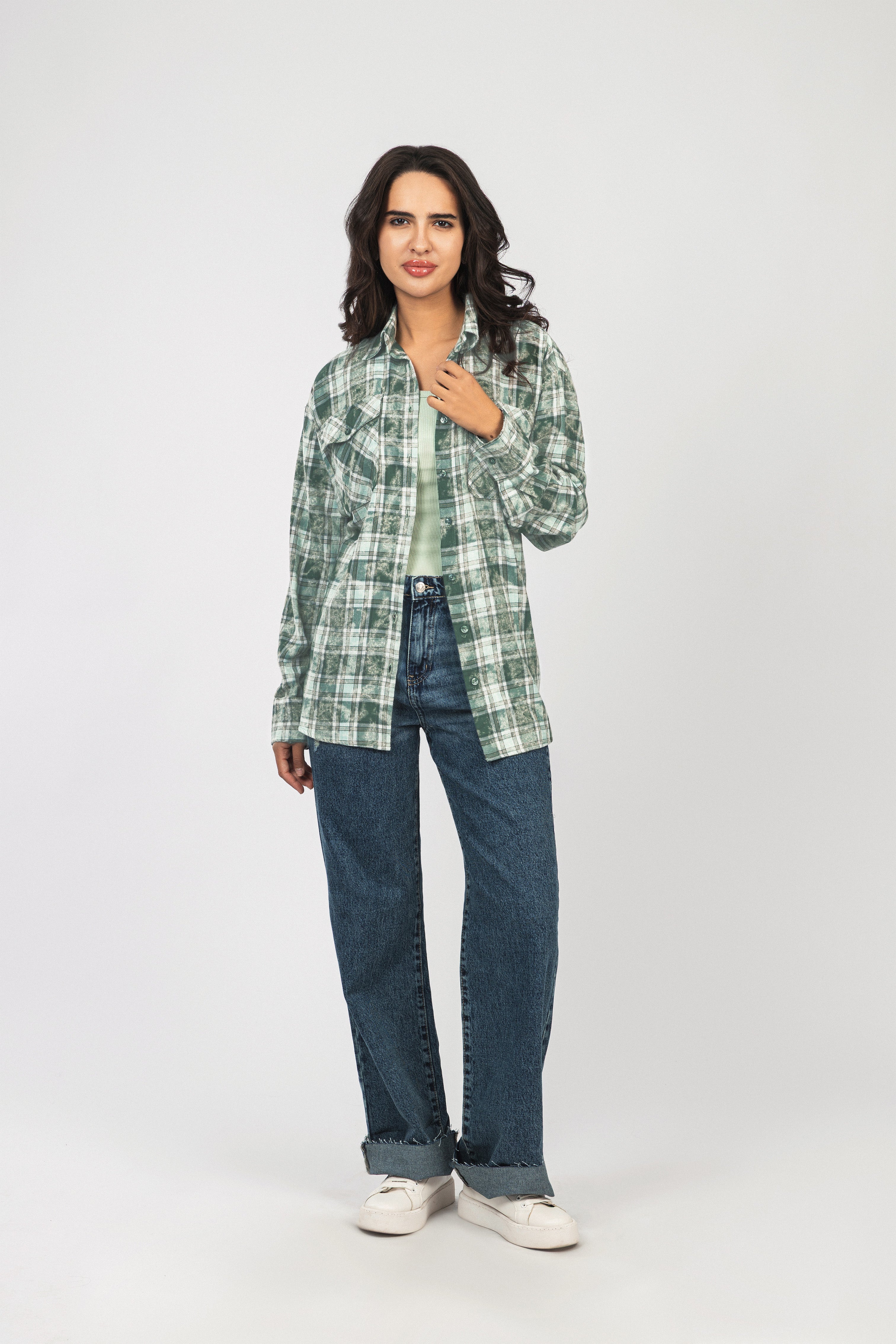 Green Checked Casual Shirt