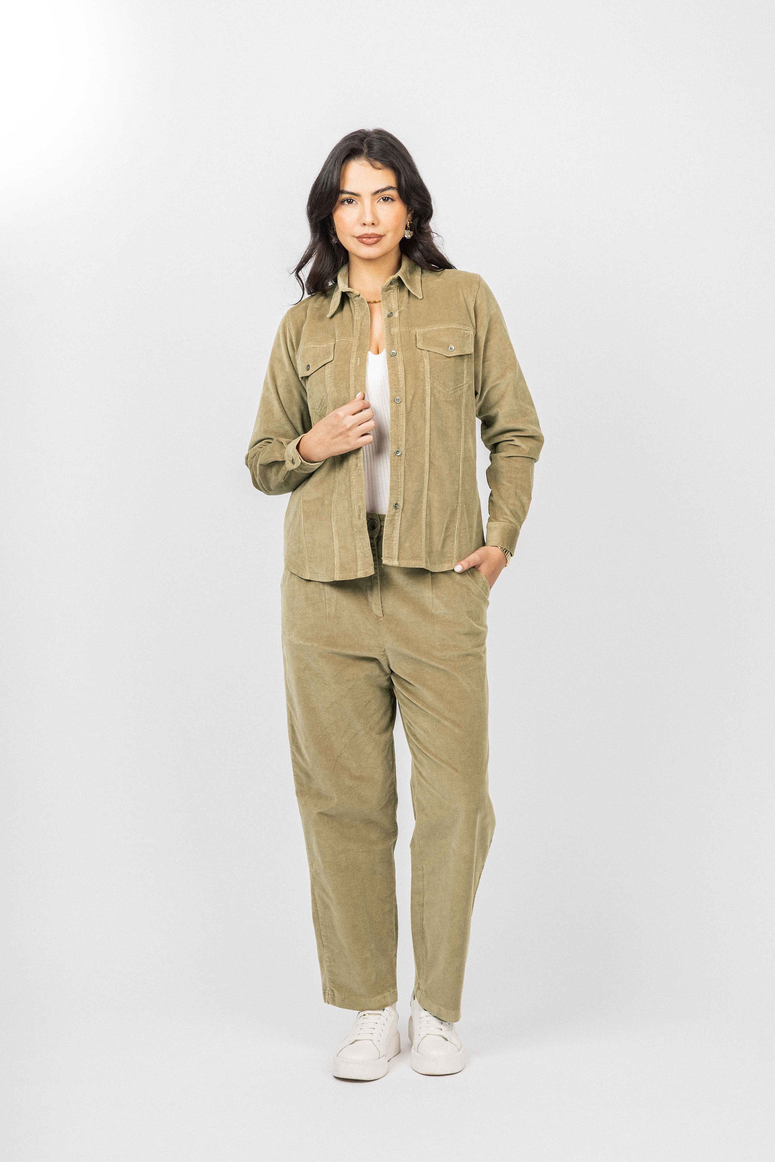 Beige Corduroy Velvet Casual Shirt