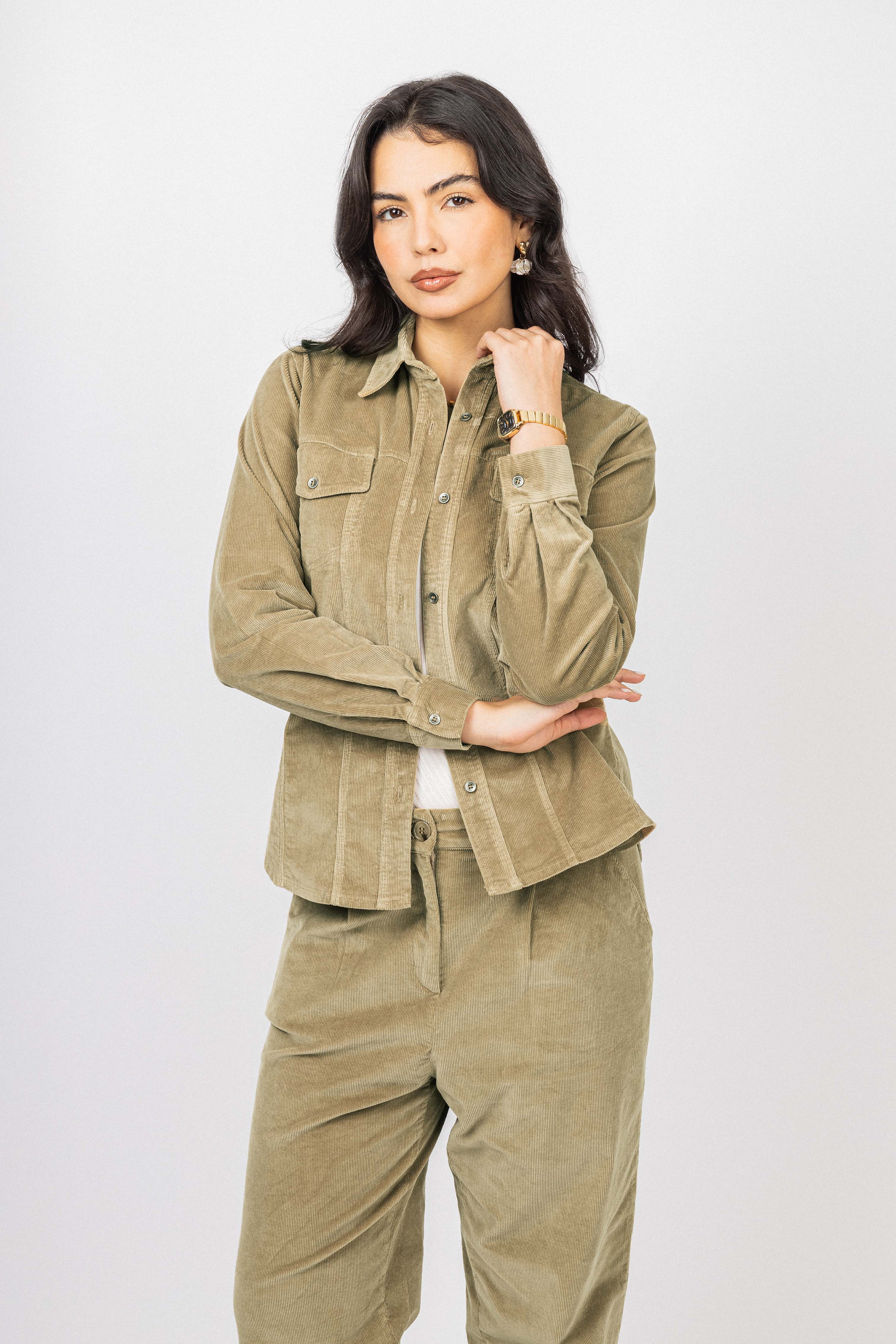 Beige Corduroy Velvet Casual Shirt