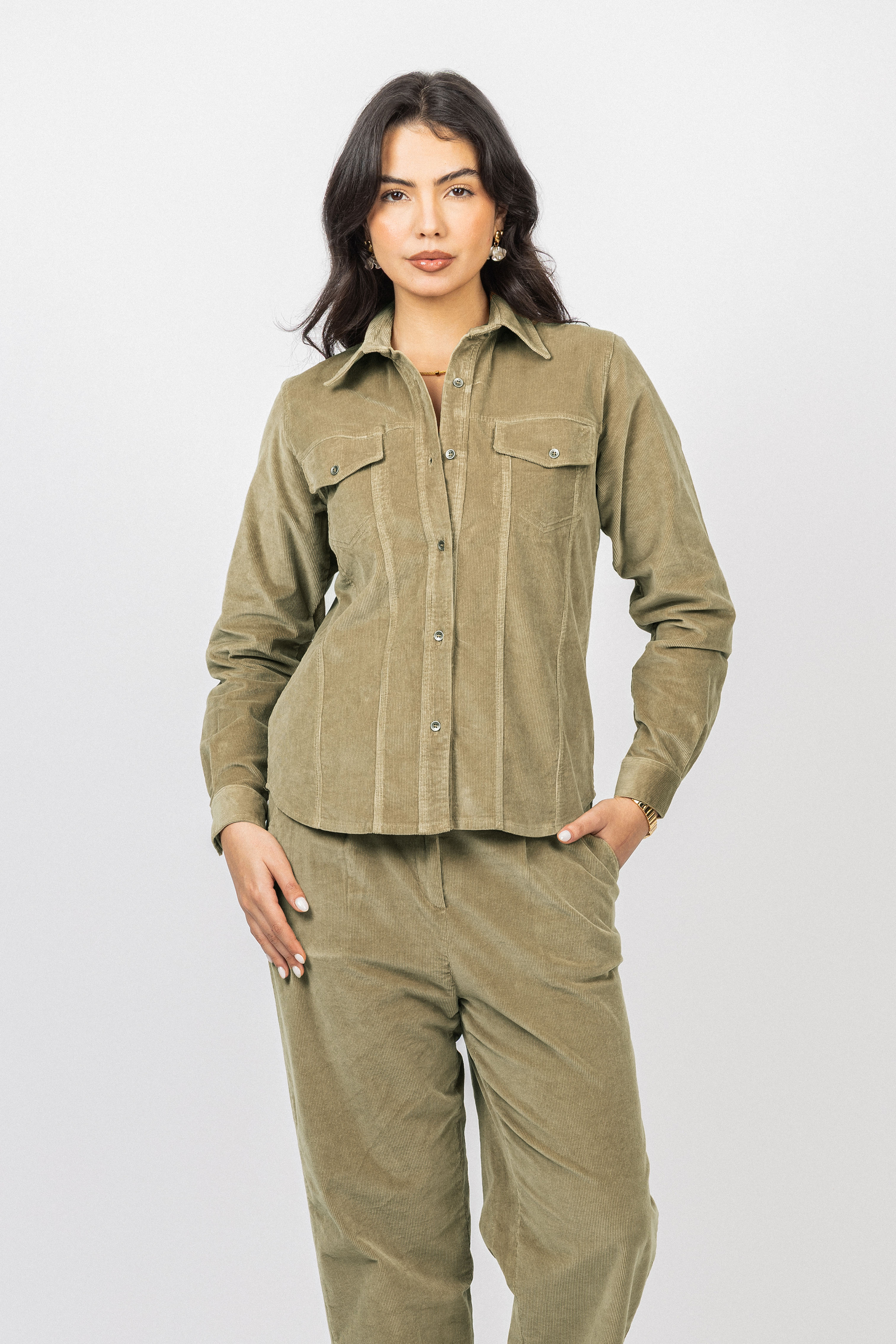 Beige Corduroy Velvet Casual Shirt