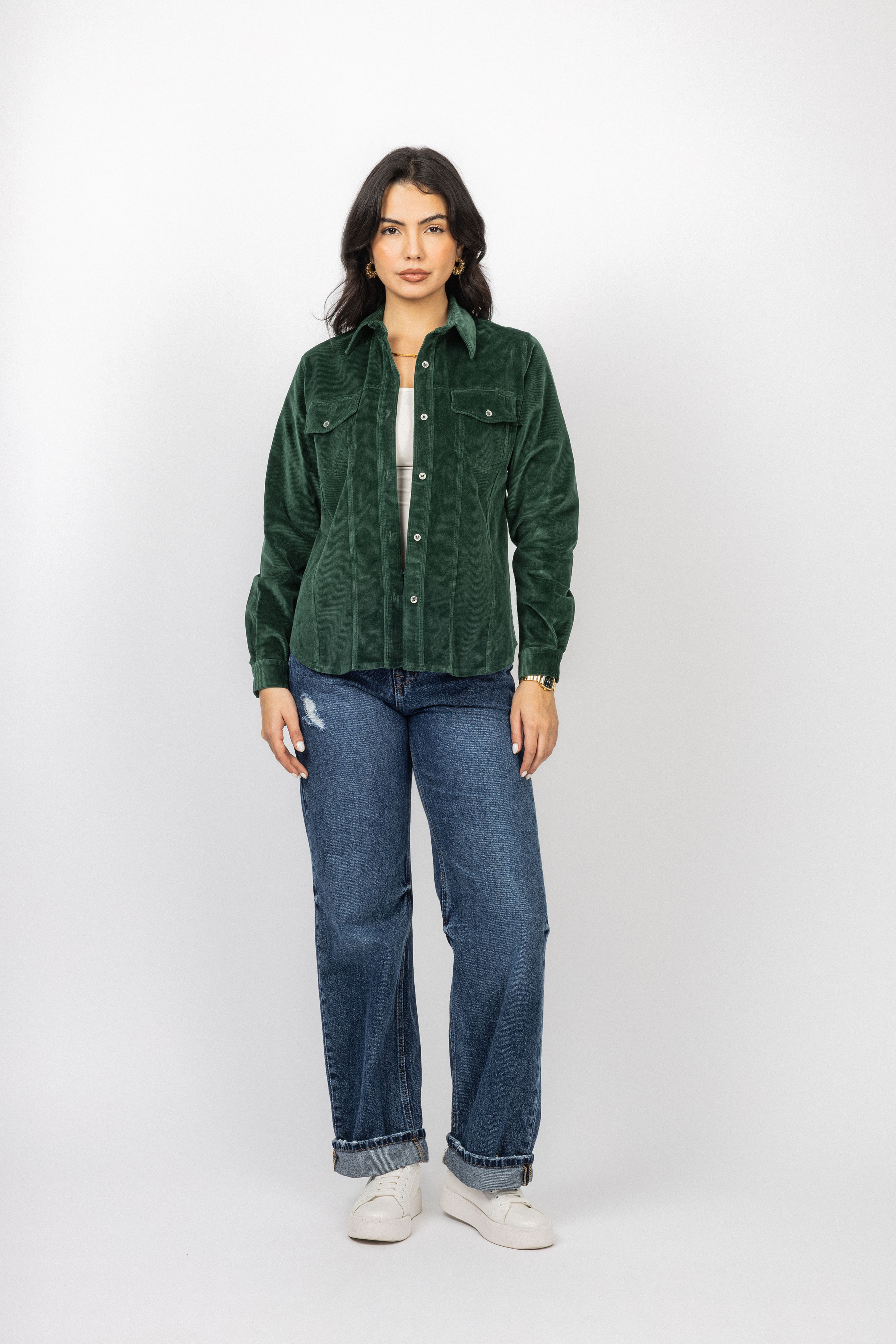 Dark Green Corduroy Velvet Casual Shirt