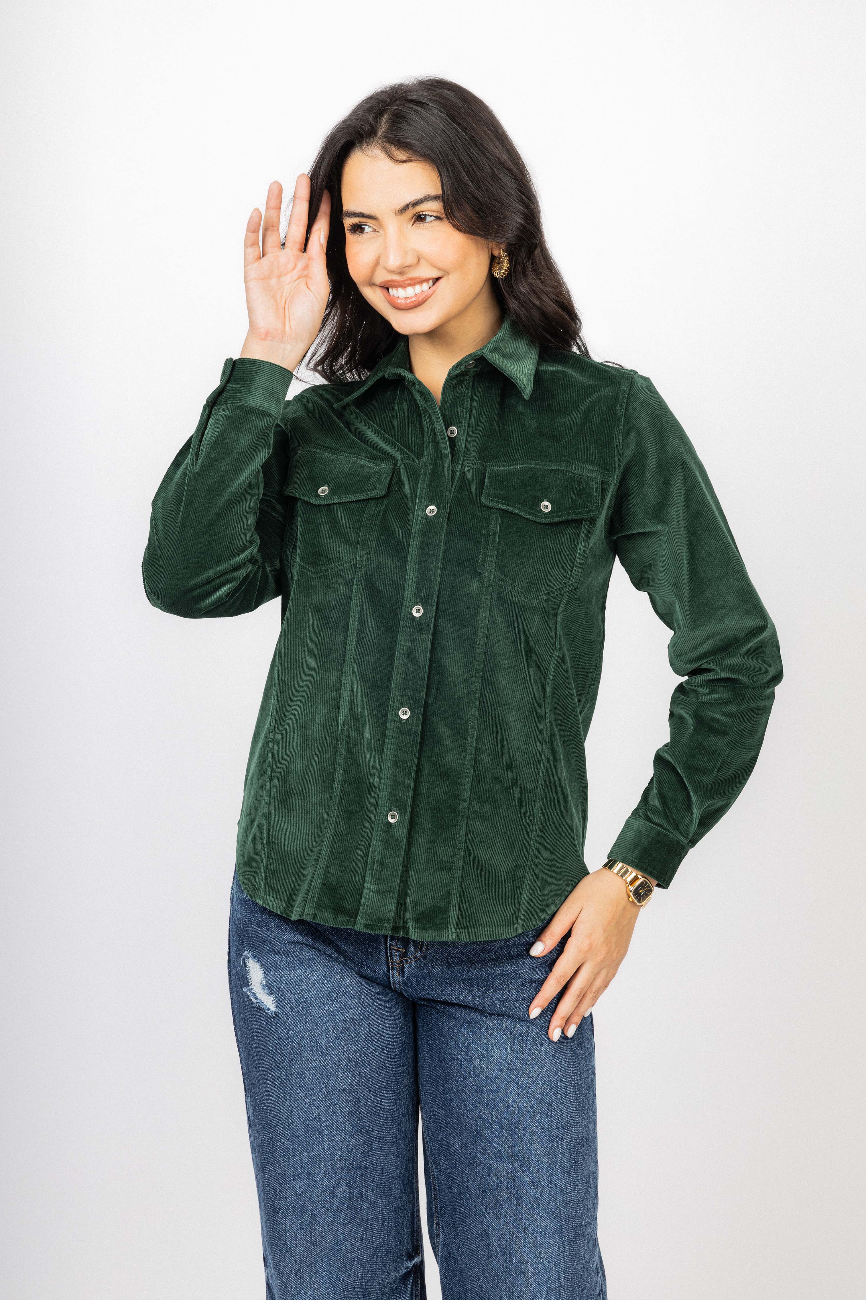 Dark Green Corduroy Velvet Casual Shirt