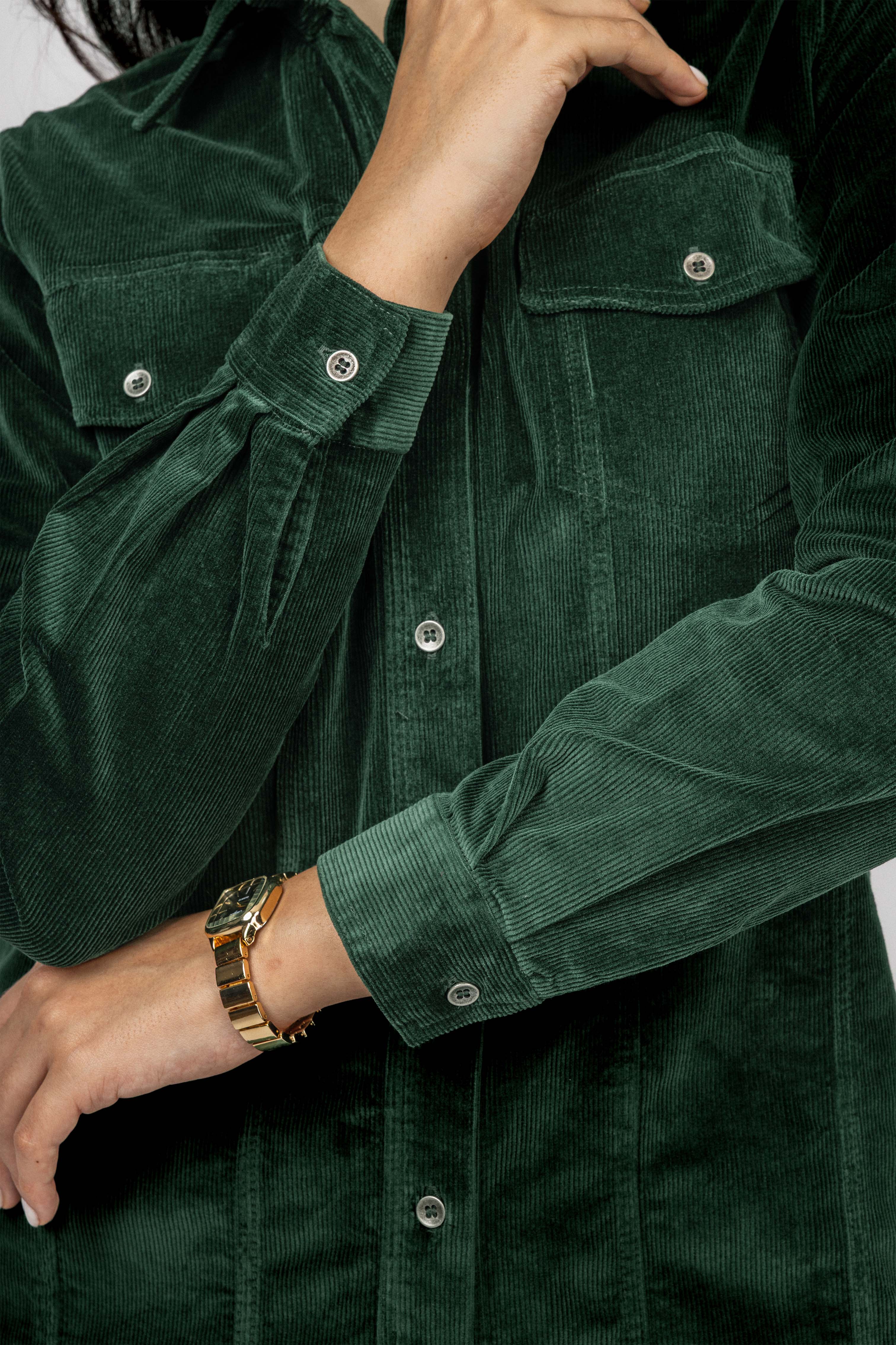 Dark Green Corduroy Velvet Casual Shirt
