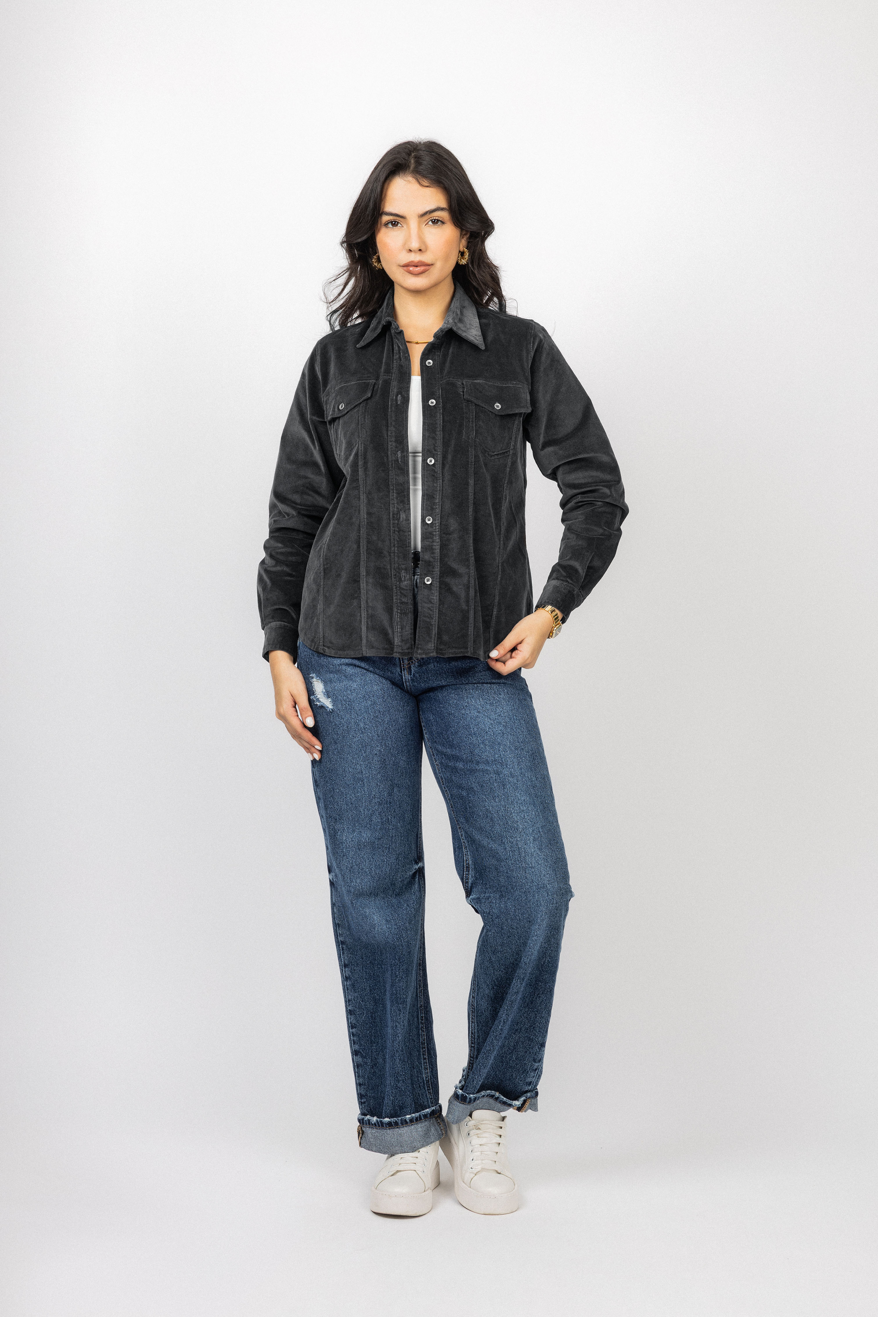 Black Corduroy Velvet Casual Shirt