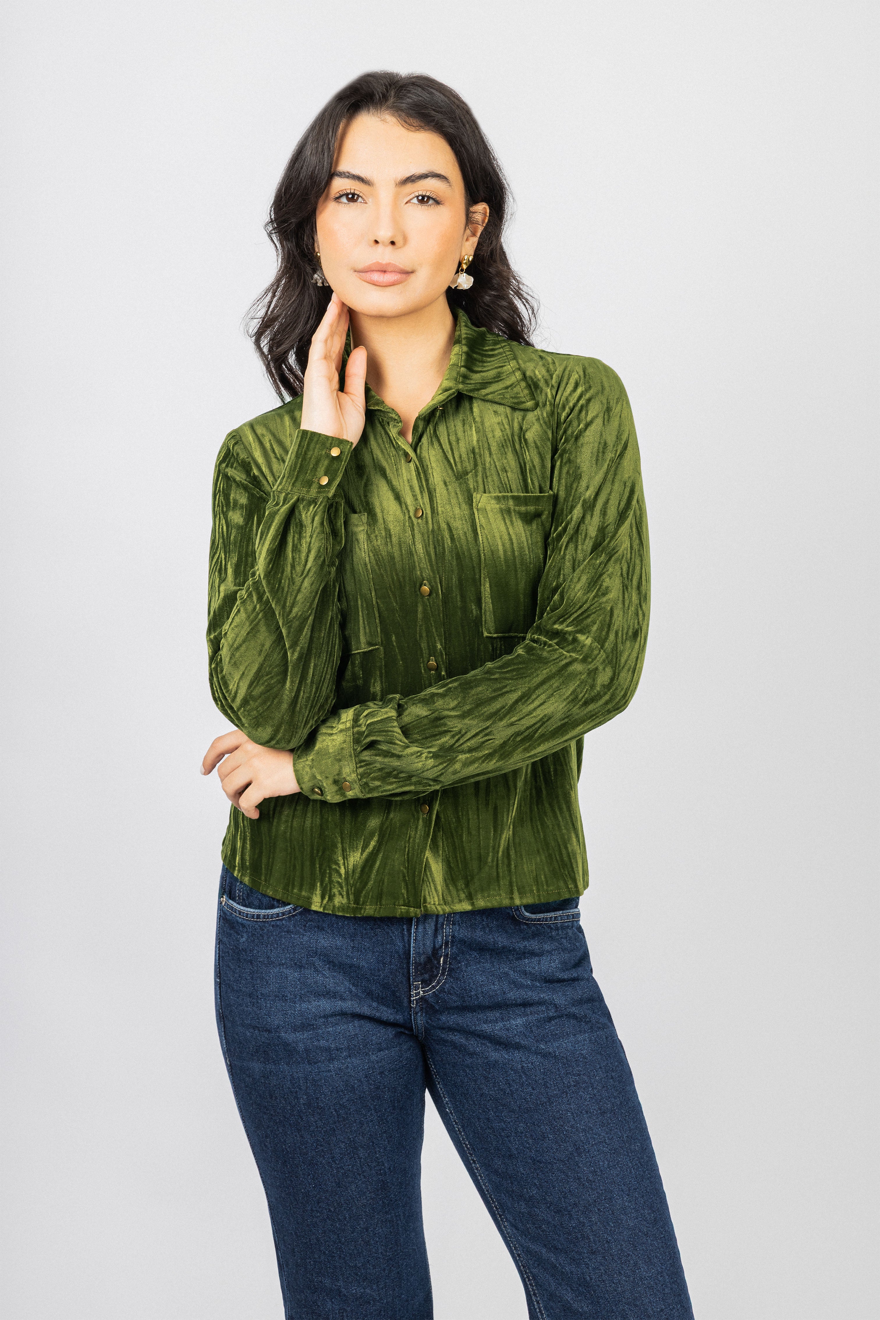 Forest Green Velvet Casual Shirt