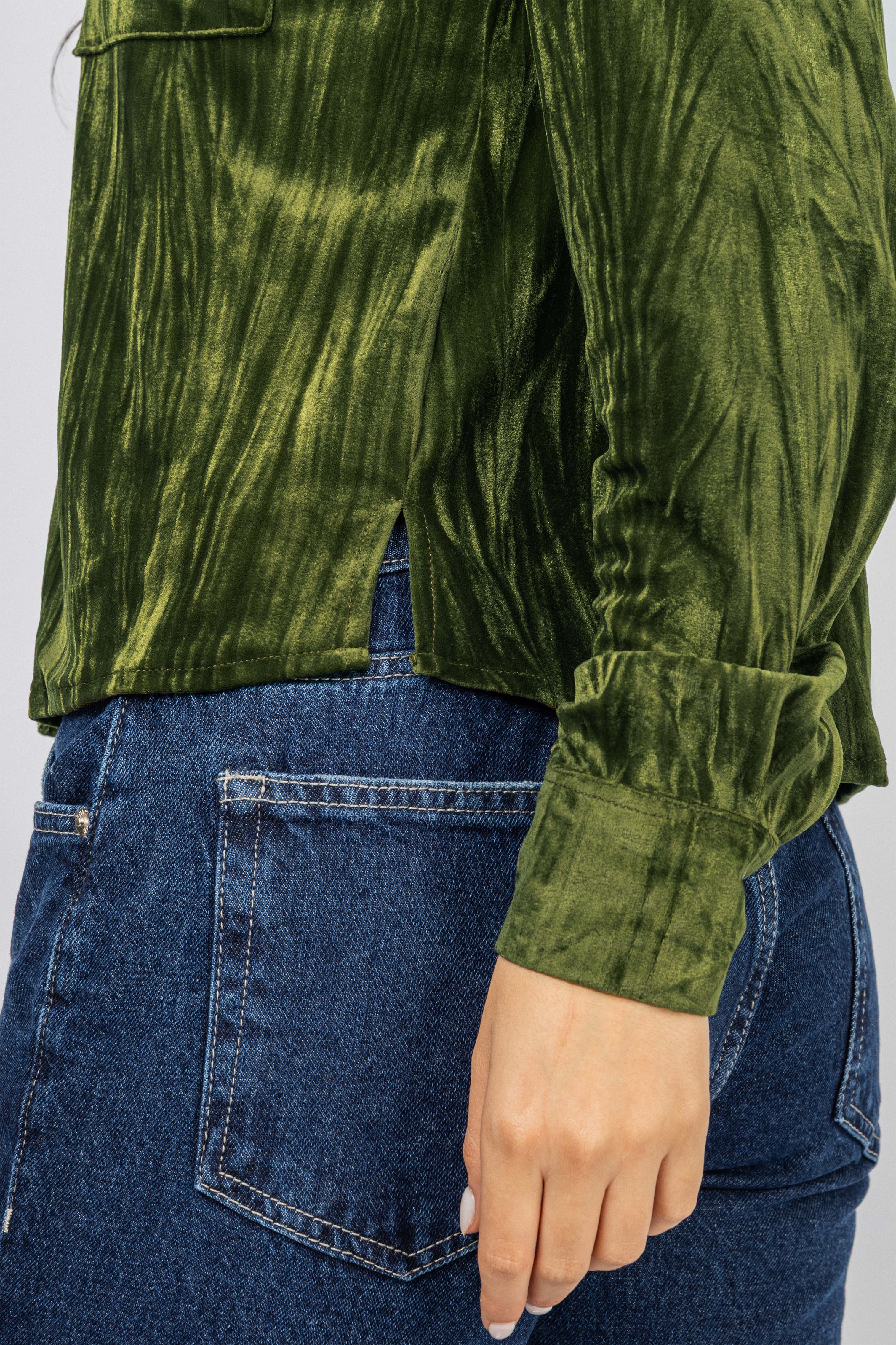 Forest Green Velvet Casual Shirt