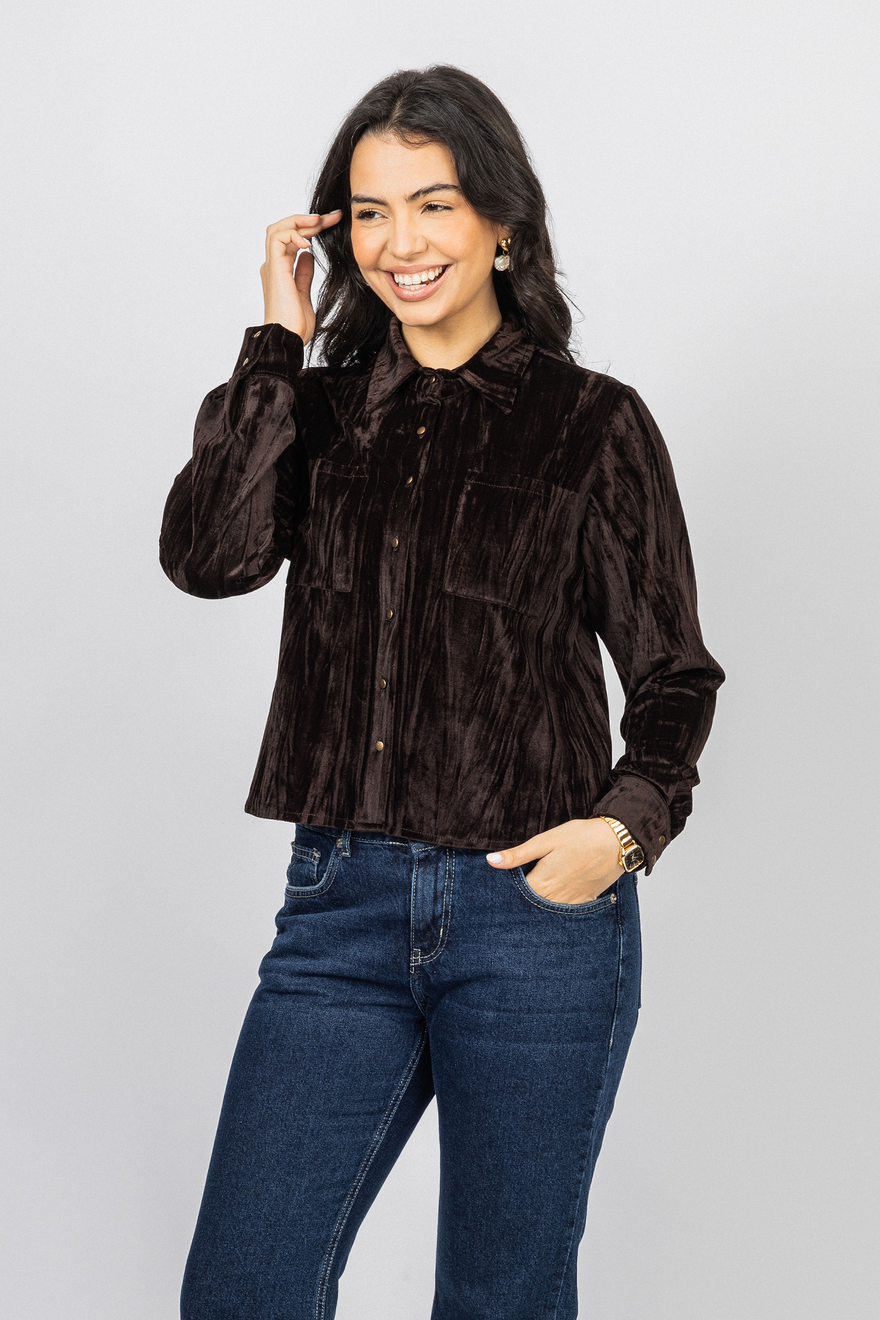 Burnt Brown Velvet Casual Shirt