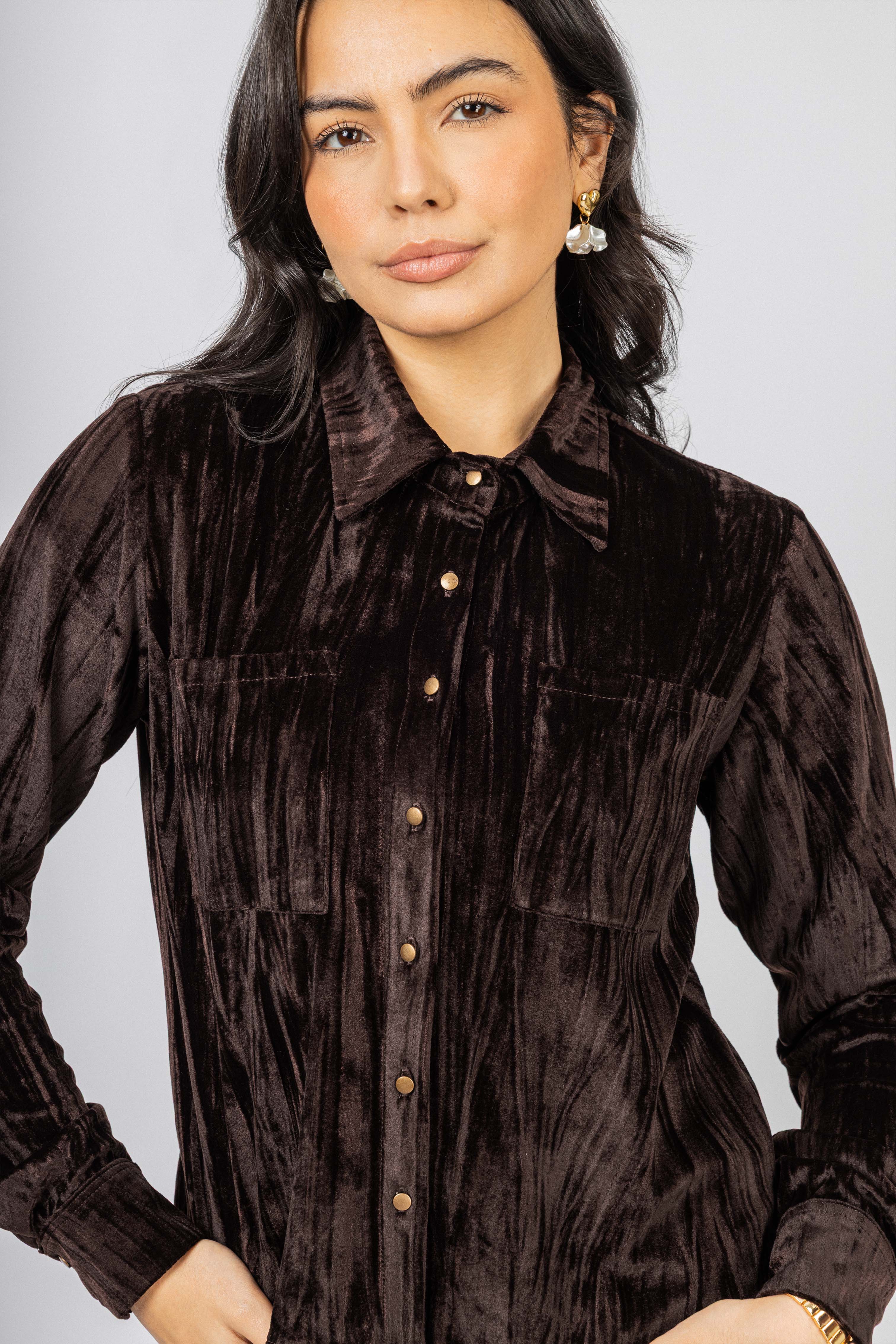 Burnt Brown Velvet Casual Shirt