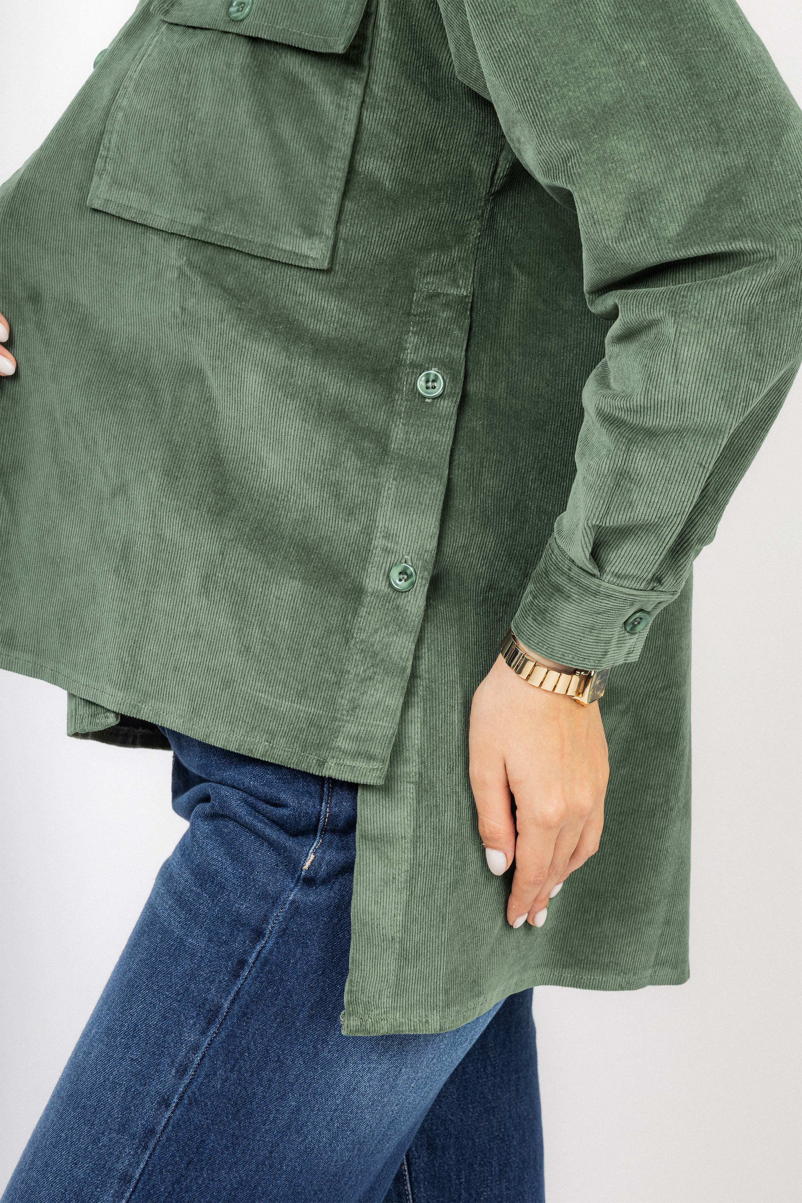 Olive Corduroy Velvet Casual Shirt