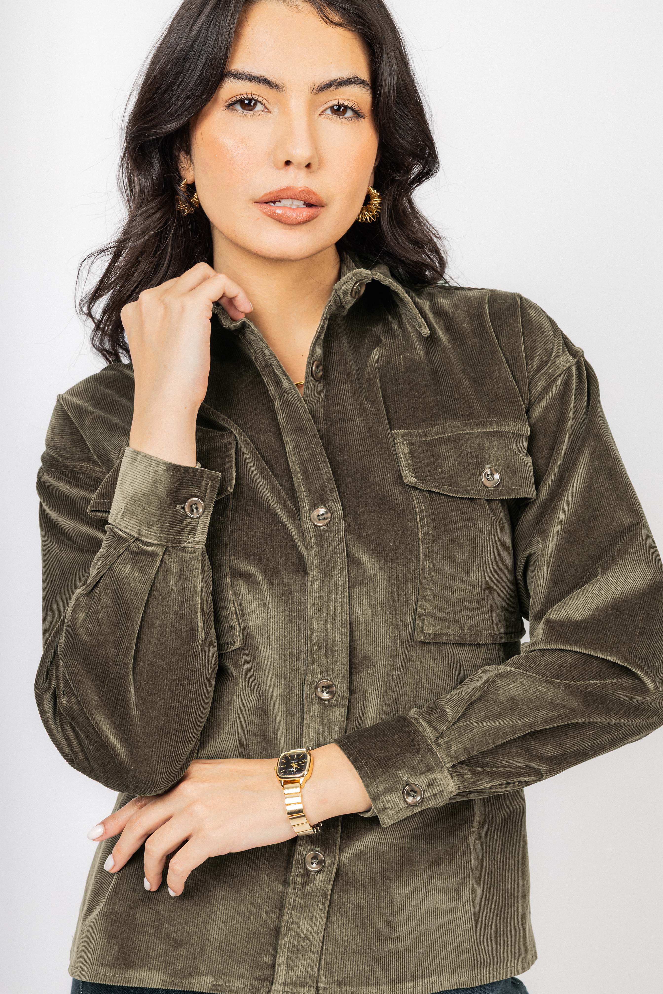 Brown Corduroy Velvet Casual Shirt