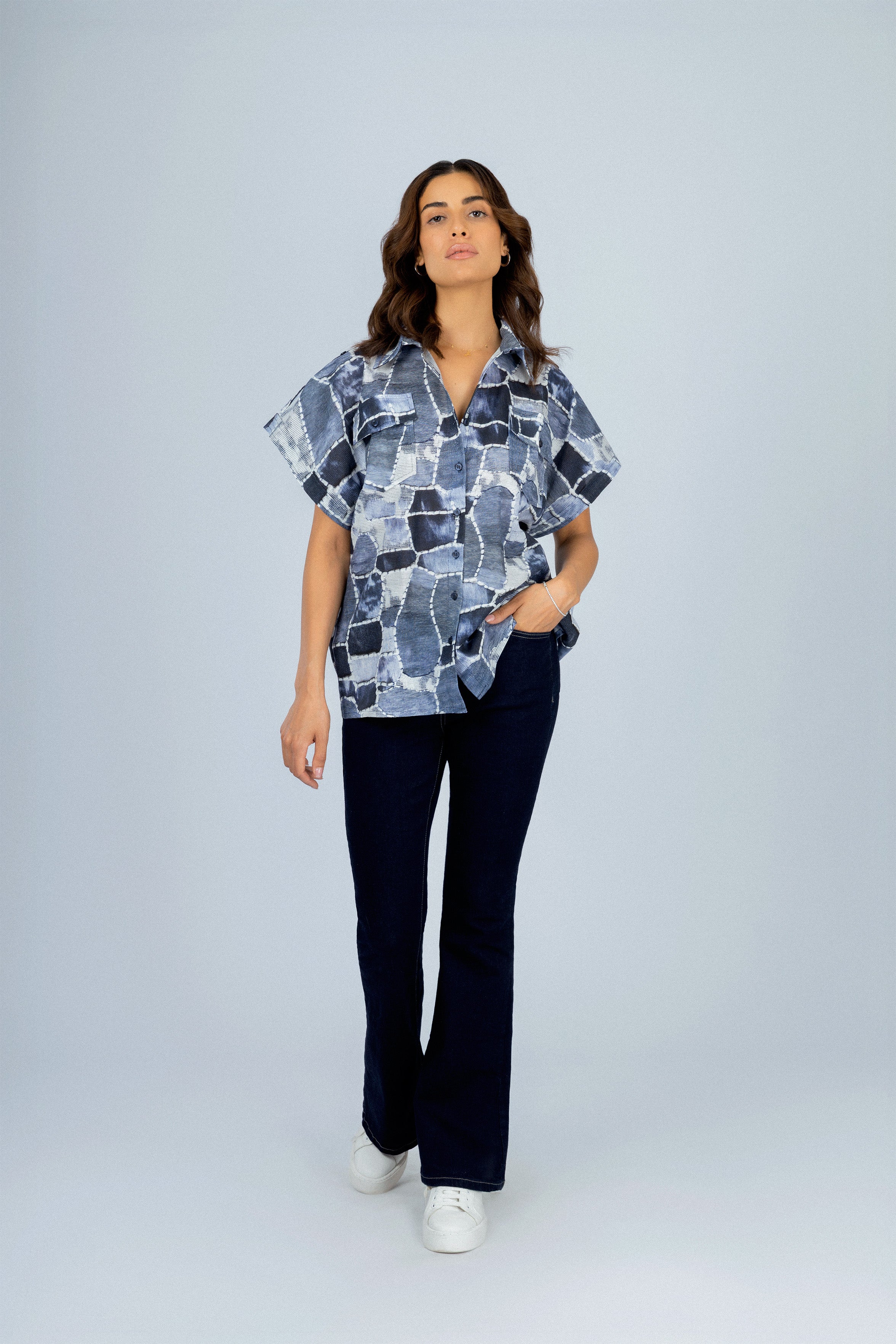 Women's Printed Navy Casual Shirt