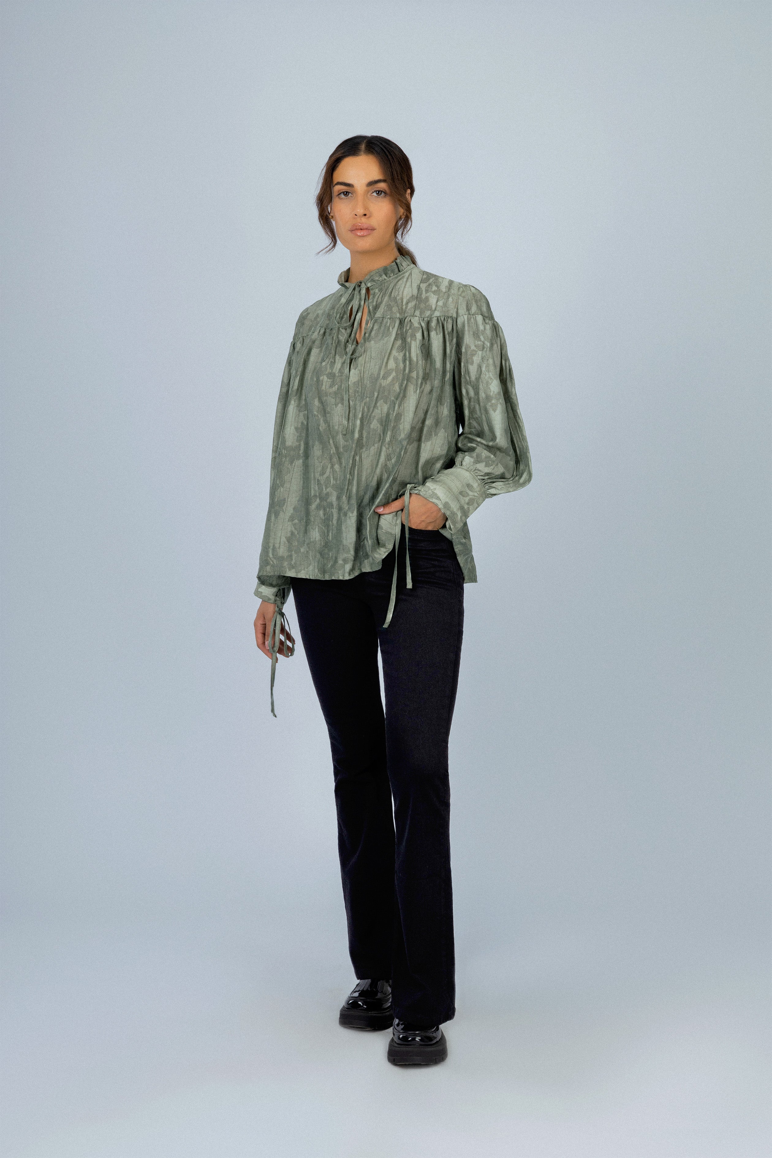 Jacquard Floral Green Blouse