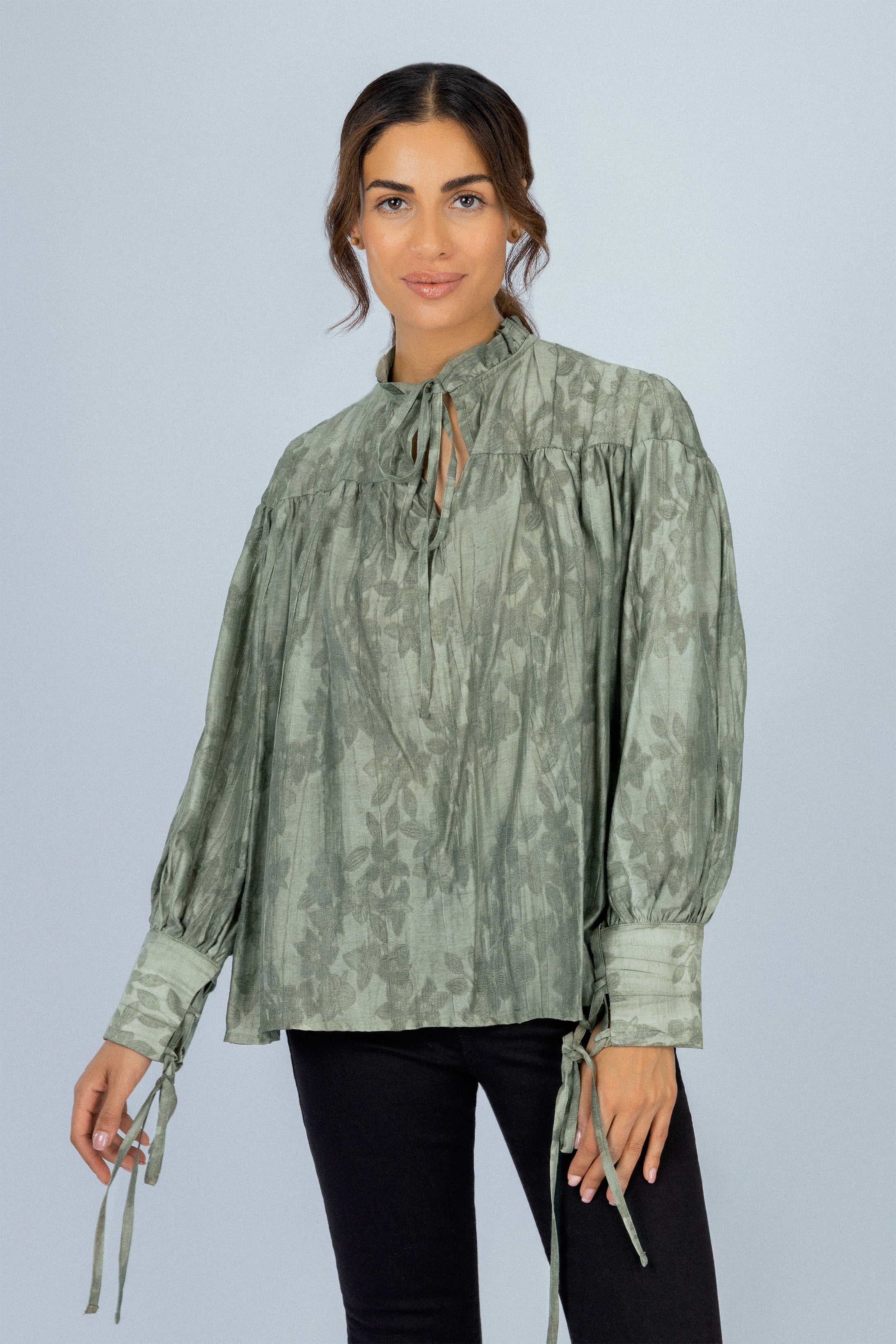 Jacquard Floral Green Blouse