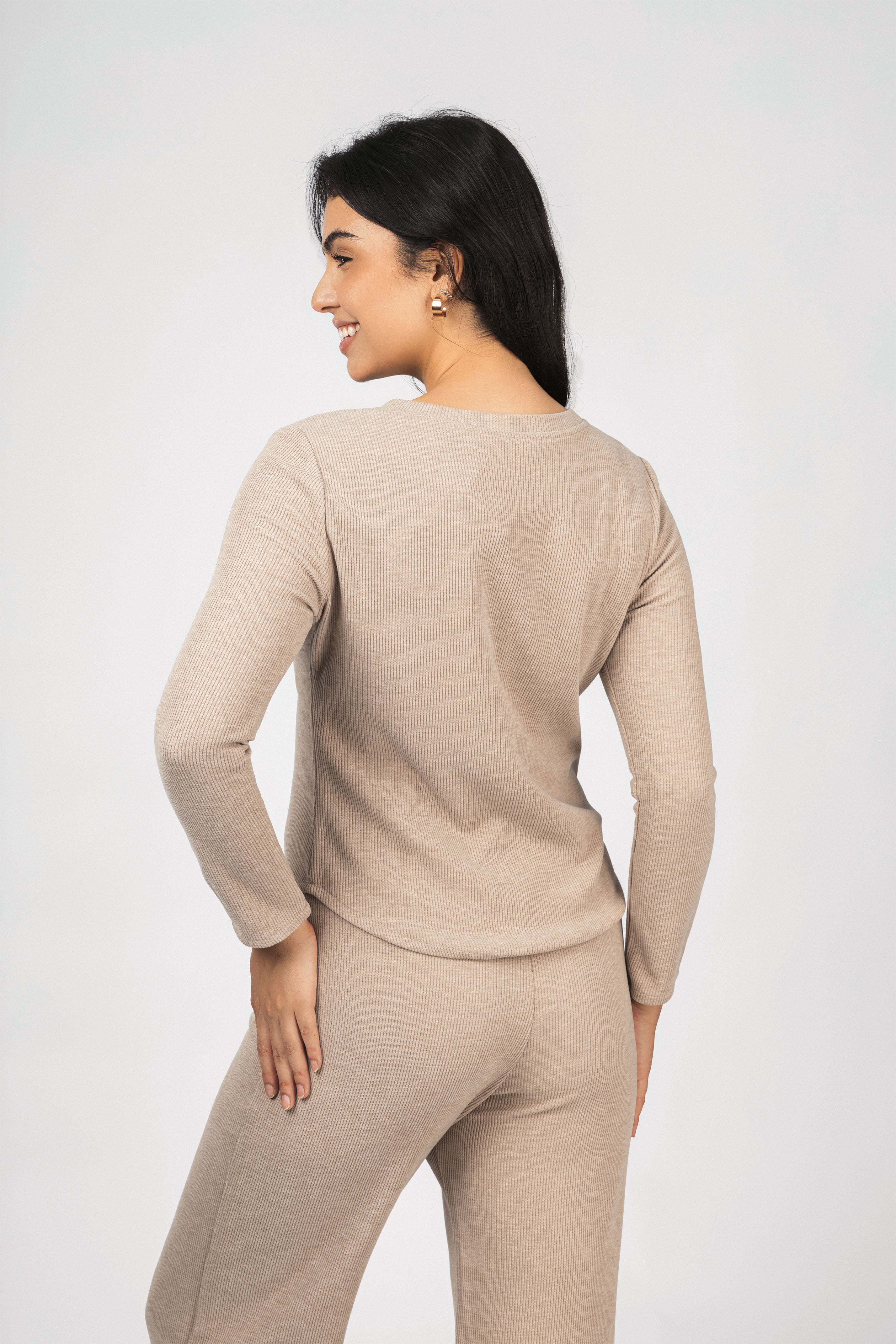 Light Beige Ribbed Jersey Women Set