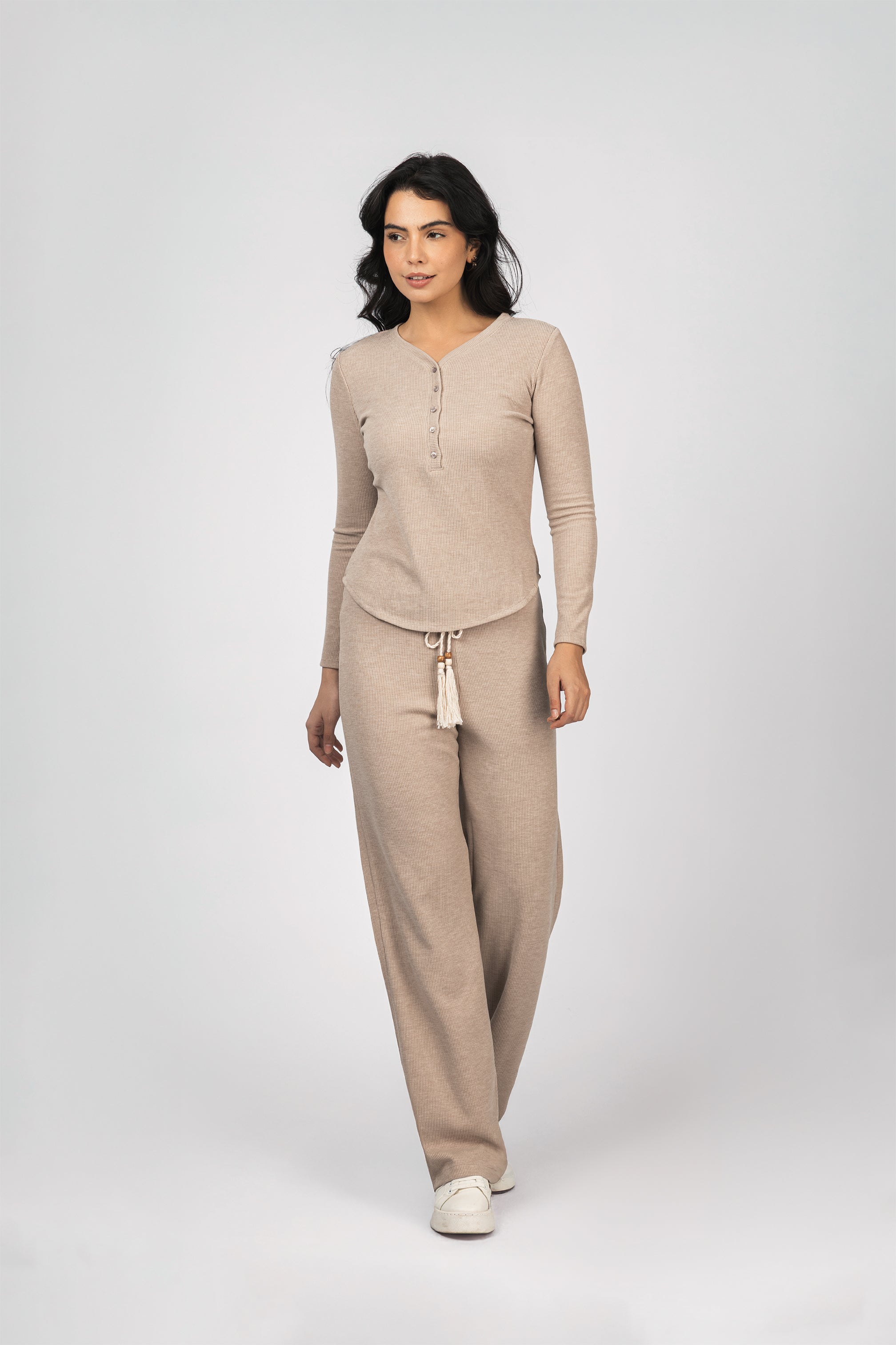 Light Beige Ribbed Jersey Women Set