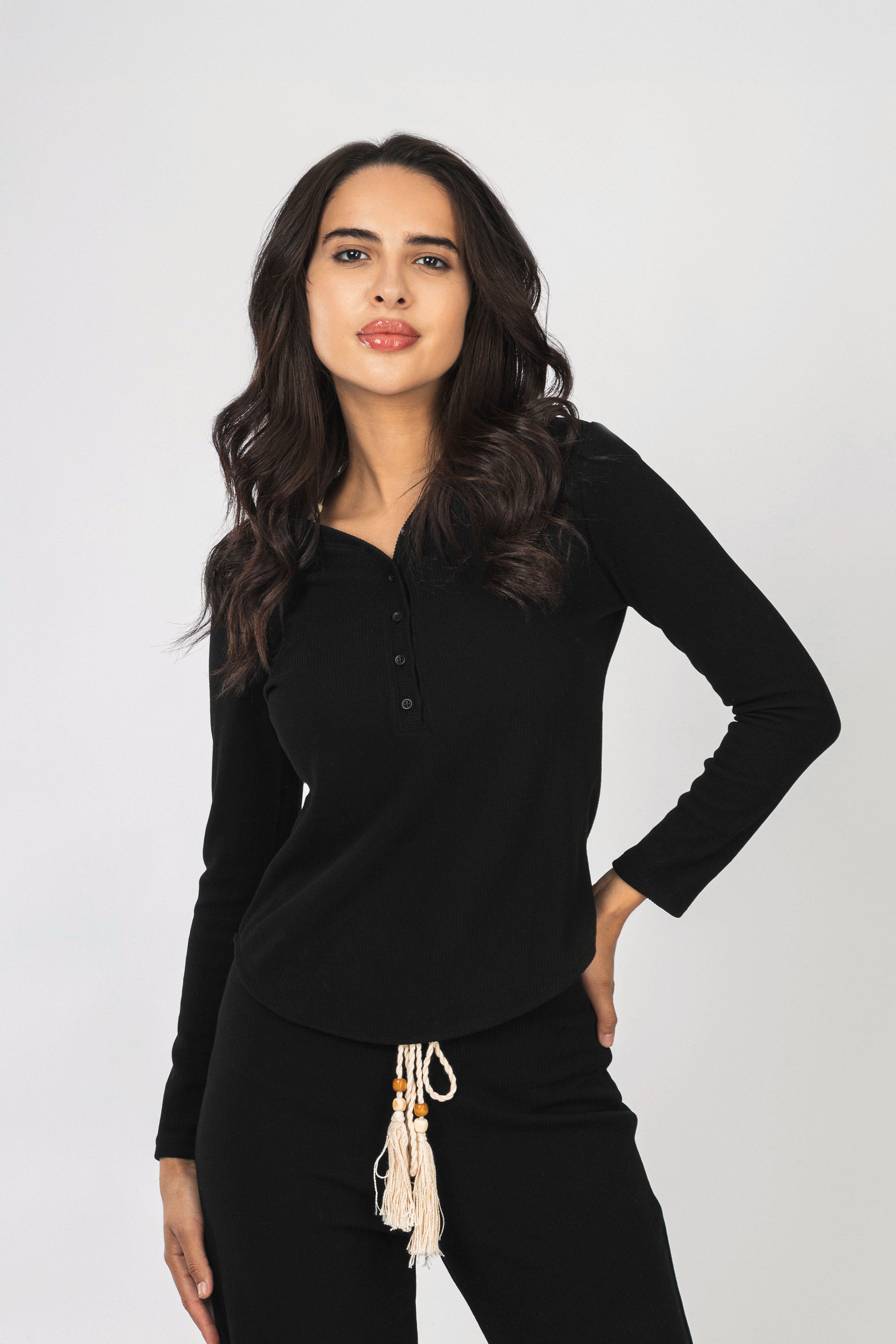 Black Ribbed Jersey Women Set
