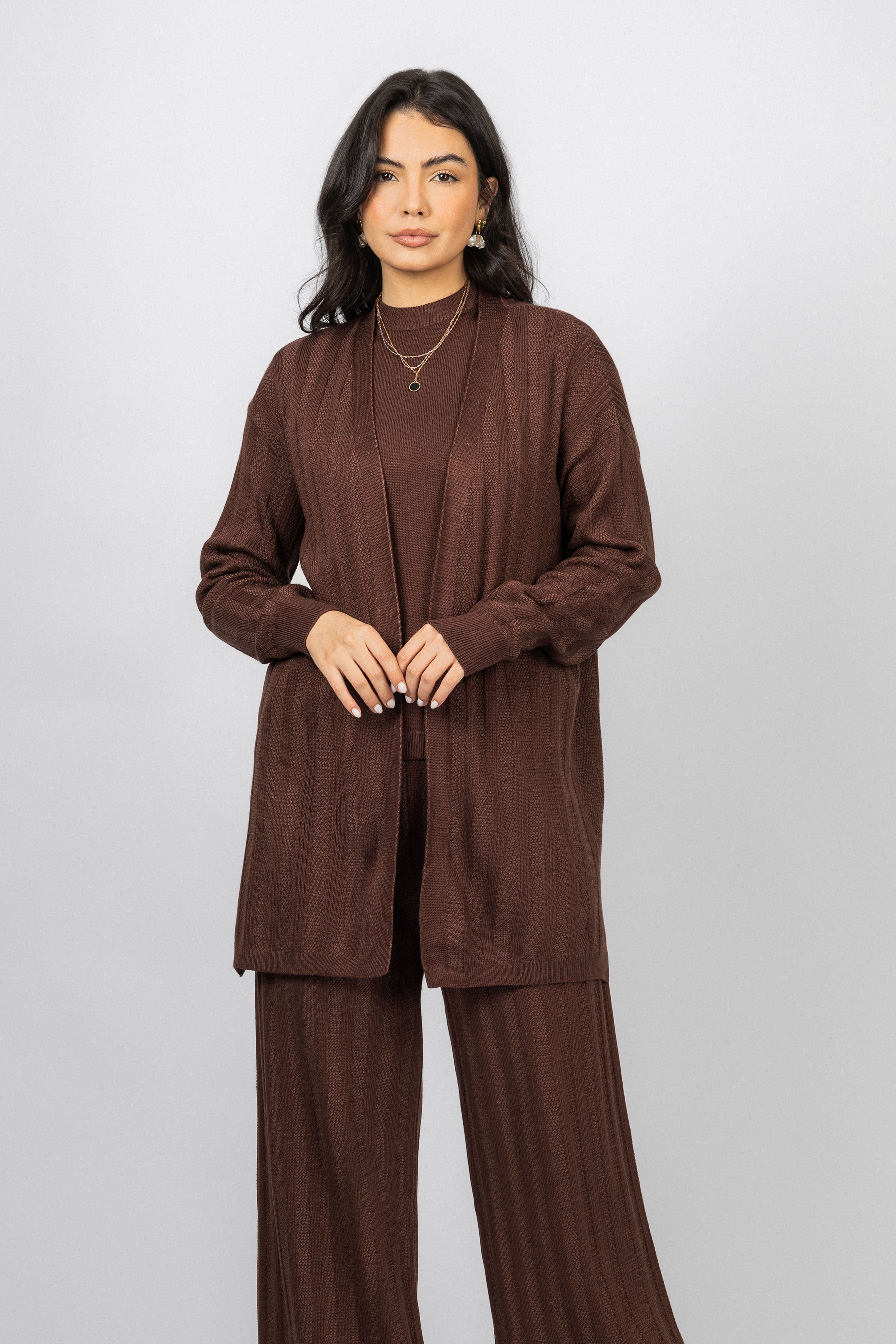 Chocolate Brown Casual Knitted Set