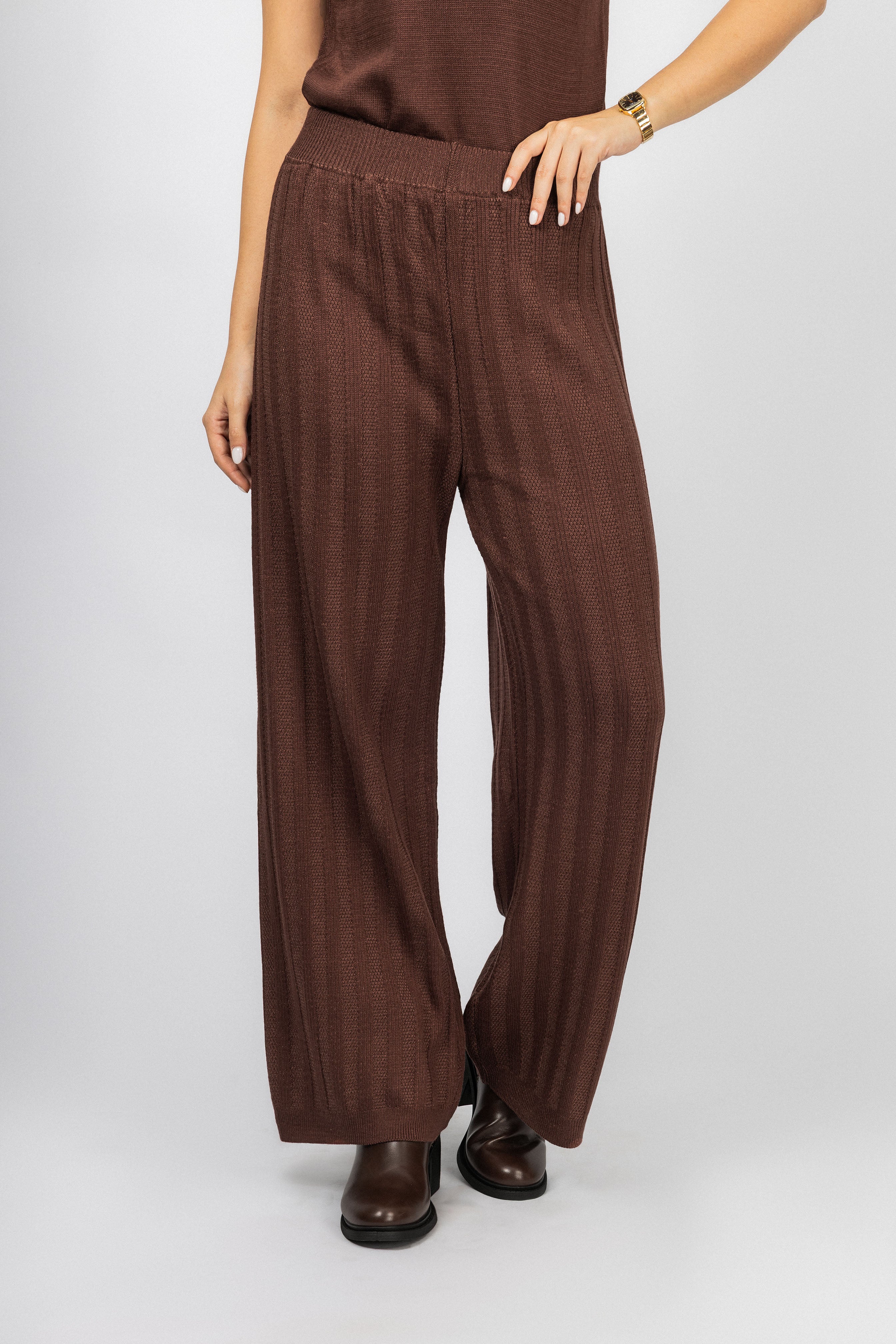 Chocolate Brown Casual Knitted Set