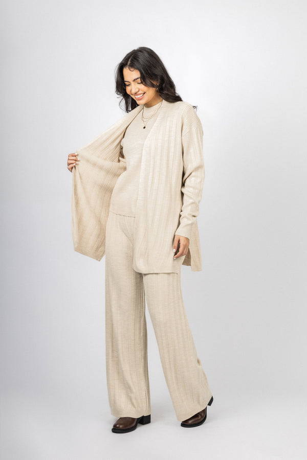 Beige Casual Knitted Set