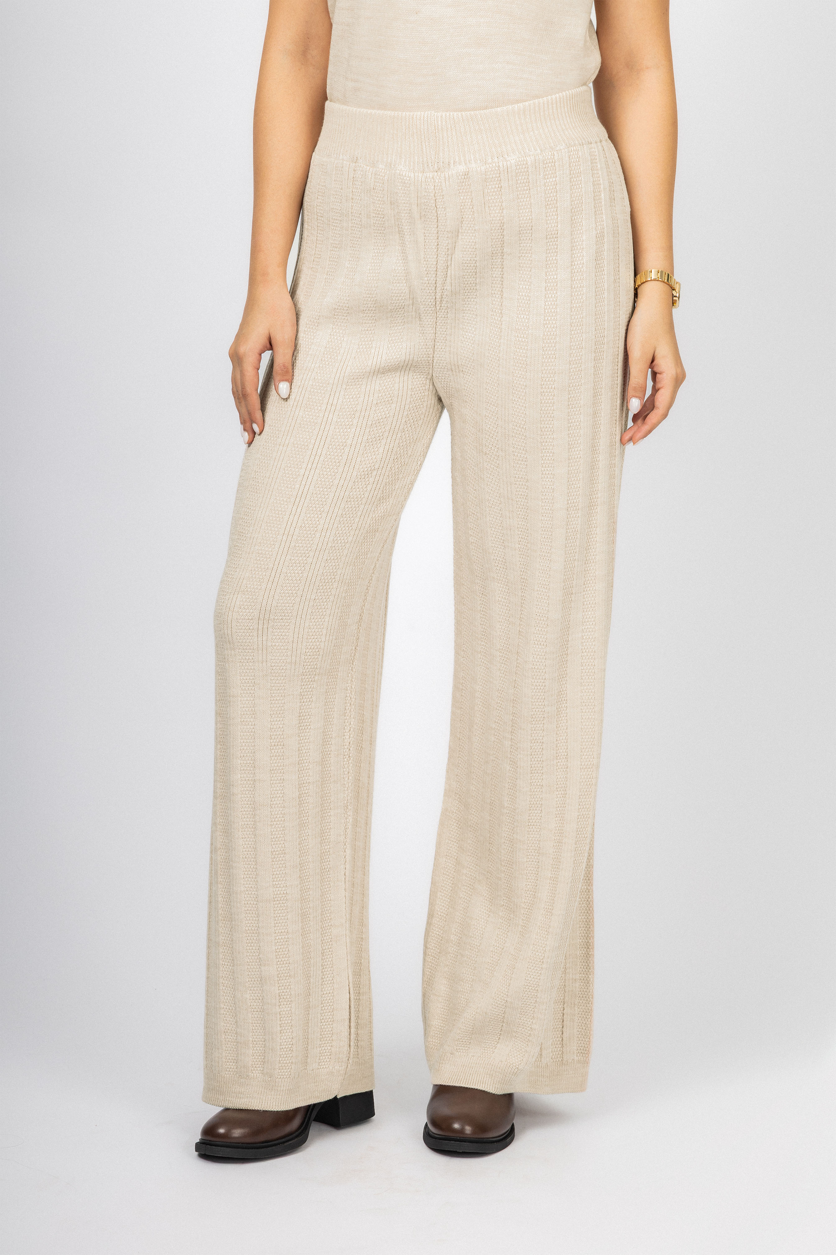 Beige Casual Knitted Set