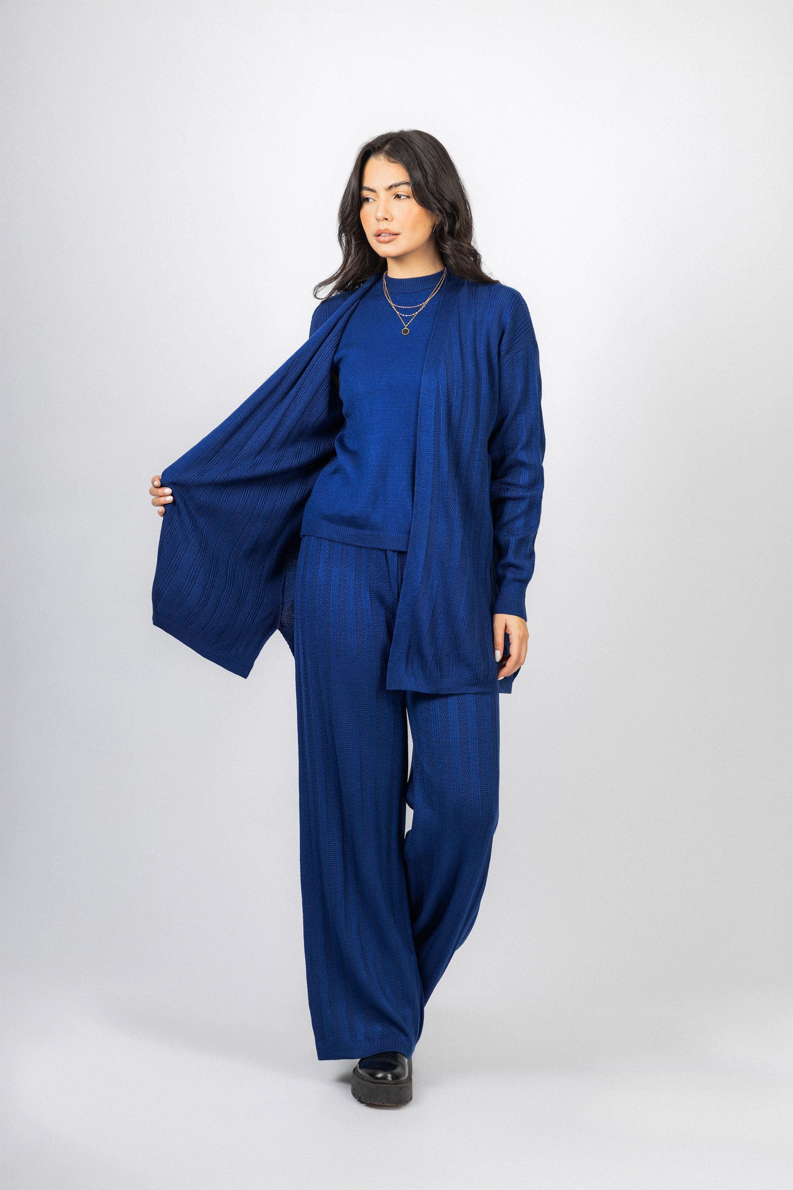 Blue Casual Knitted Set