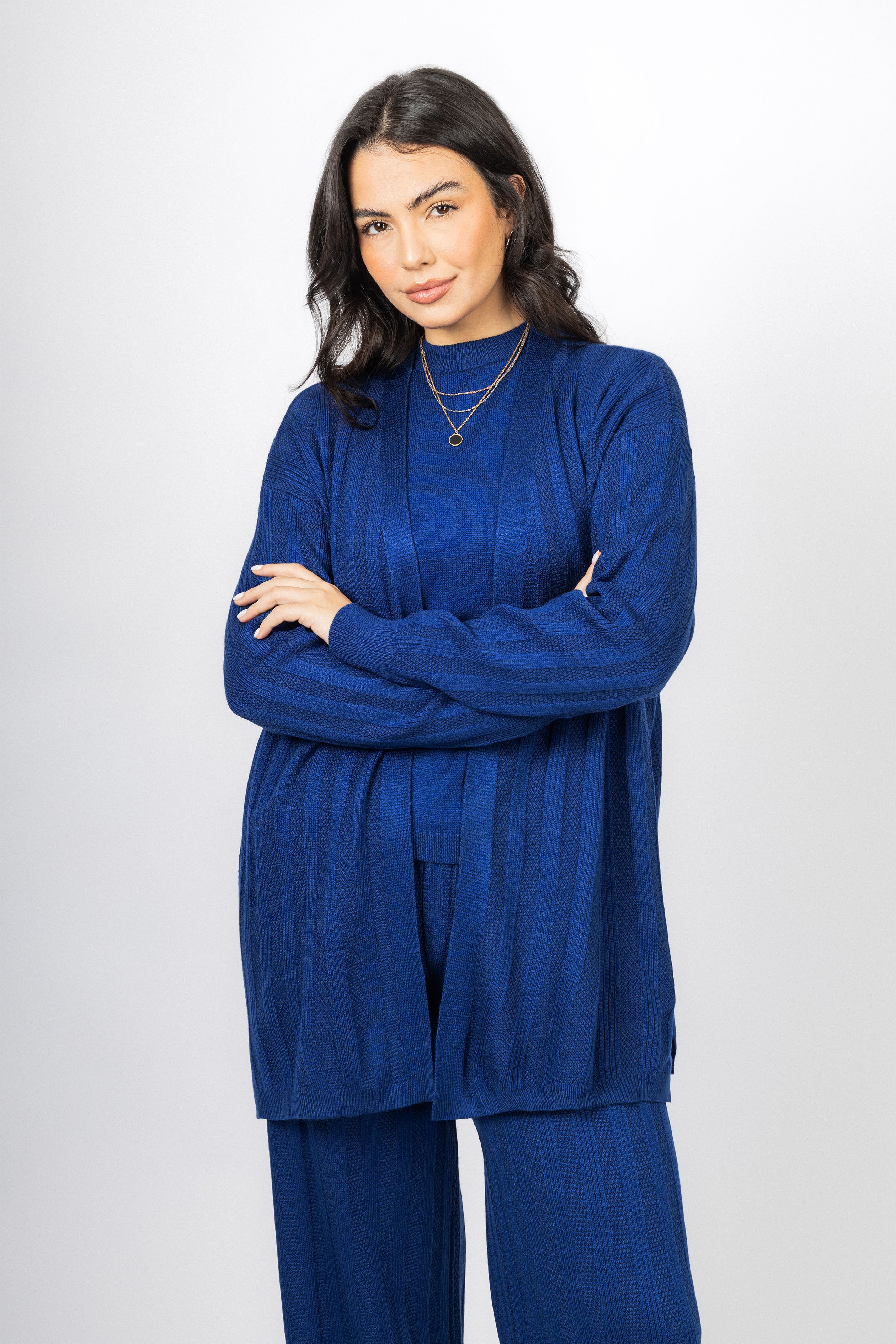 Blue Casual Knitted Set