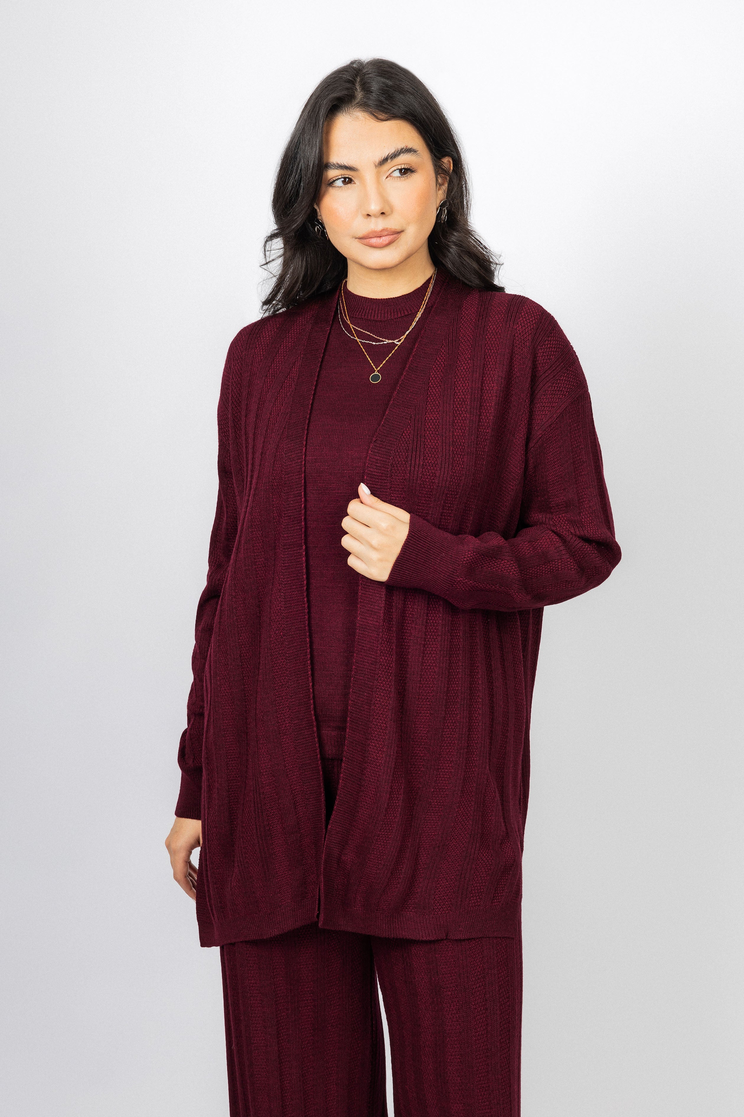 Burgundy Casual Knitted Set