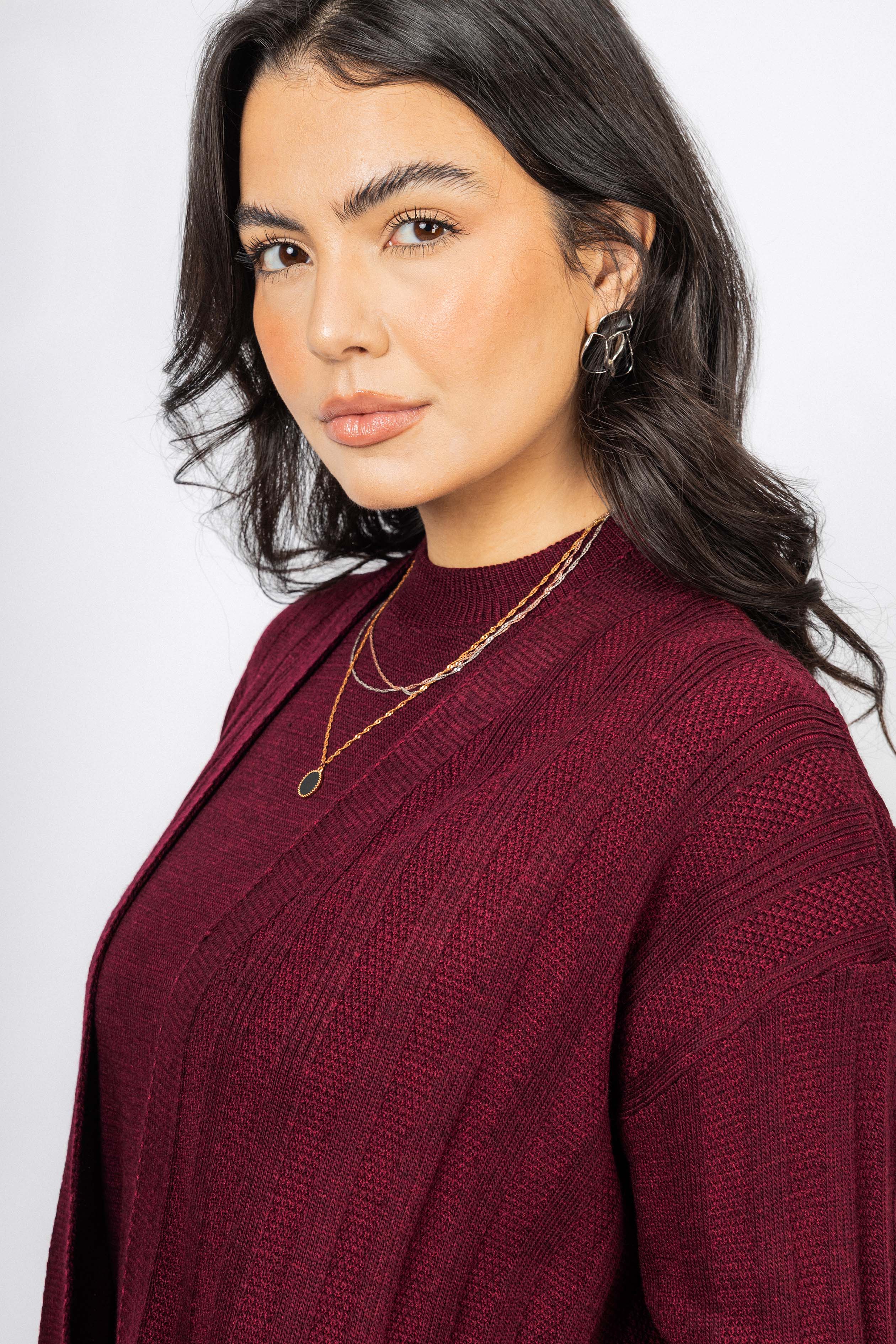 Burgundy Casual Knitted Set