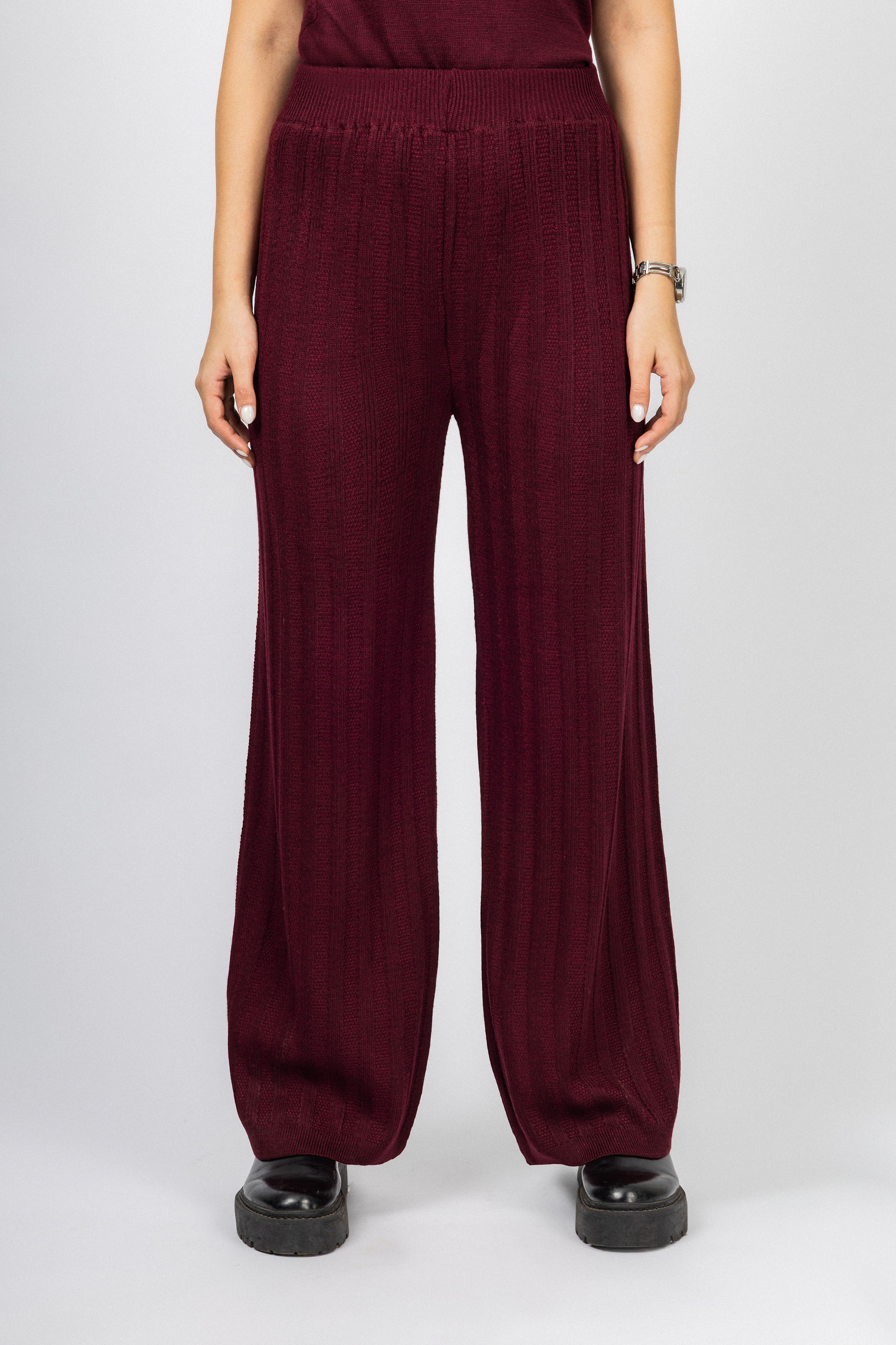 Burgundy Casual Knitted Set