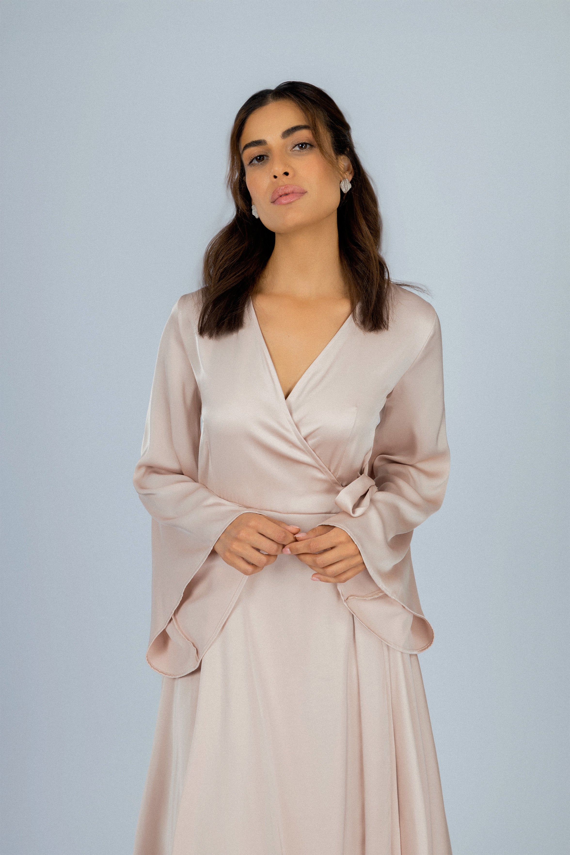 Solid Oyster Pink Satin Classic Long Dress